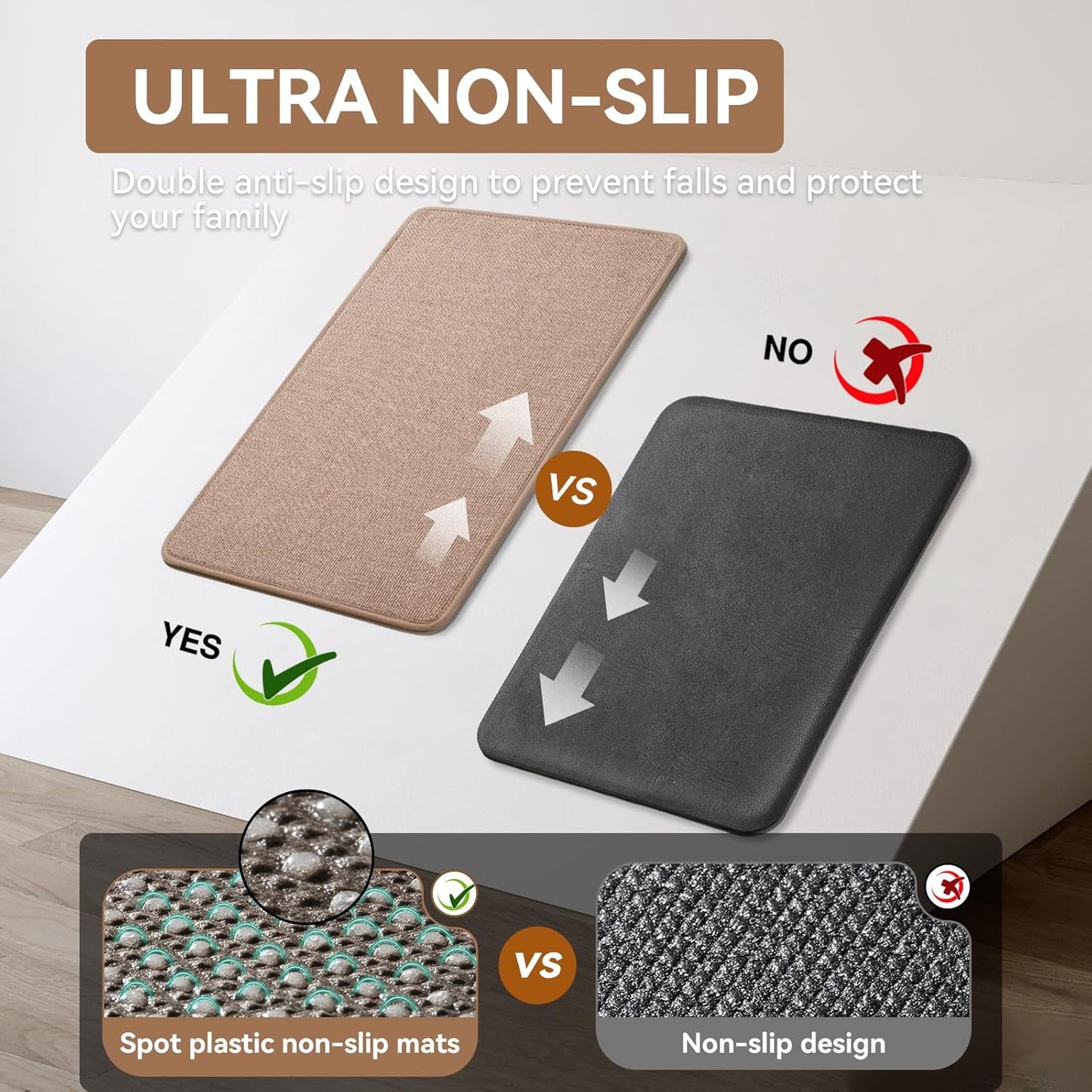 Kitchen Mats for Floor, Super Absorbent Kitchen Rugs Non Slip Washable, Linen-Look Woven Kitchen Runner Rug Sink Mat Standing Mat, Easy Care, Brown 17"x30"