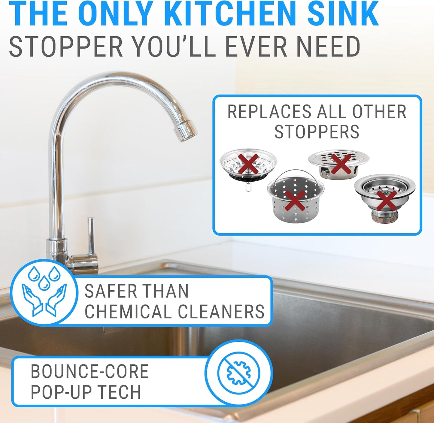 Premium 2 Pack - Kitchen Sink Drain Strainer Bathroom 3 in 1 Stainless Steel Sink Strainer Sink Stopper Dish Drainers Small Plug Filter Clearance Sink Cover Food Catcher Sink Protectors