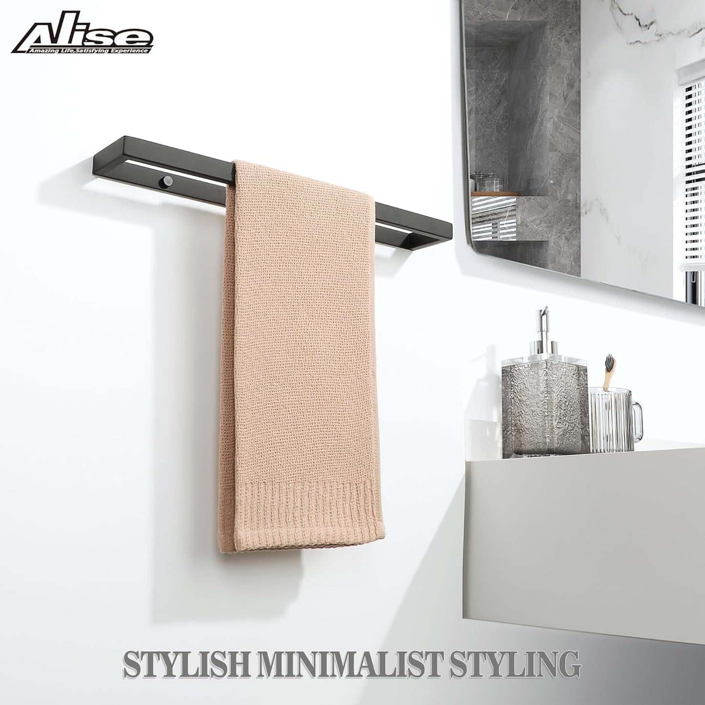 Alise Bath Towel Bars,16 Inch Towel Holder Towel Racks for Bathroom and Lavatory,SUS304 Stainless Steel Hand Towel Hanger Rail Wall Mount,Matte Black GJF040-B