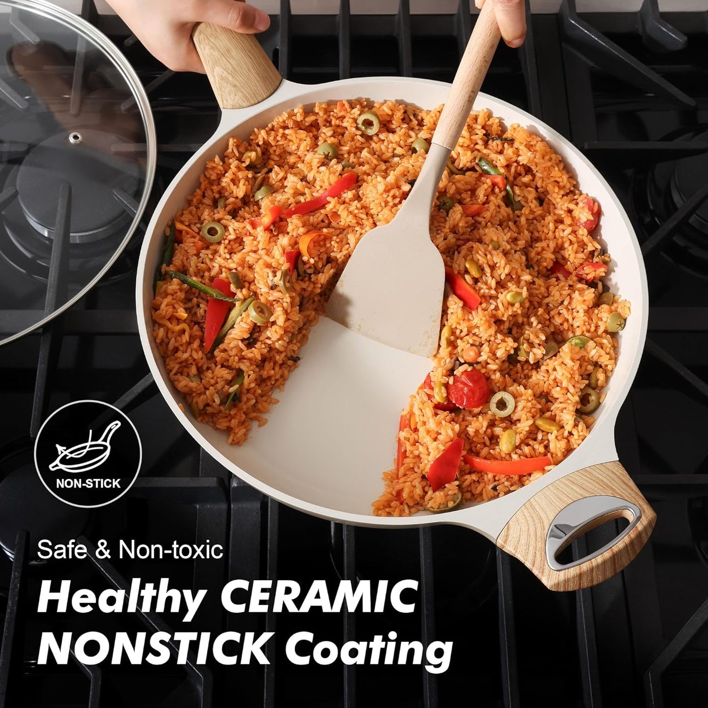 SENSARTE Ceramic Nonstick Frying Pan Skillet with Hot-resistant Handle 12.5Inch Large Non-toxic Healthy Kitchen Cooking Chef's Pan, Free of Intentionally Added PFOA/PFAS/PTFE, Induction Compatible