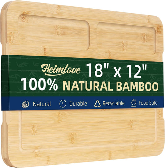Heimlove Extra Large Cutting Board, 18" Wooden Cutting Boards for Kitchen Charcuterie Boards with Juice Groove and Handles, Chopping Board for Meat, Vegetables and Cheese