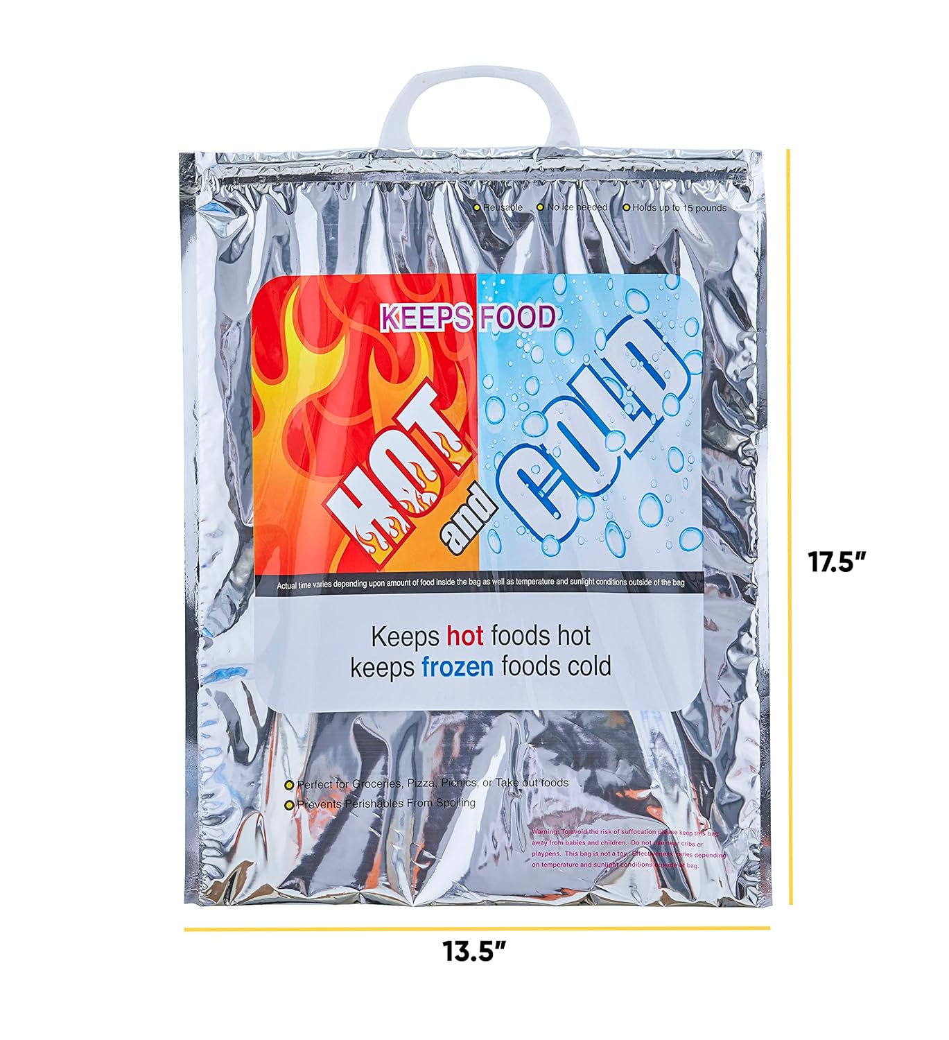 Superio Reusable Insulated Bags for Food Delivery, Grocery Shopping, Lunch, Picnics & More - Hot & Cold Food Storage - 4 Pack (13.5"x17.5")