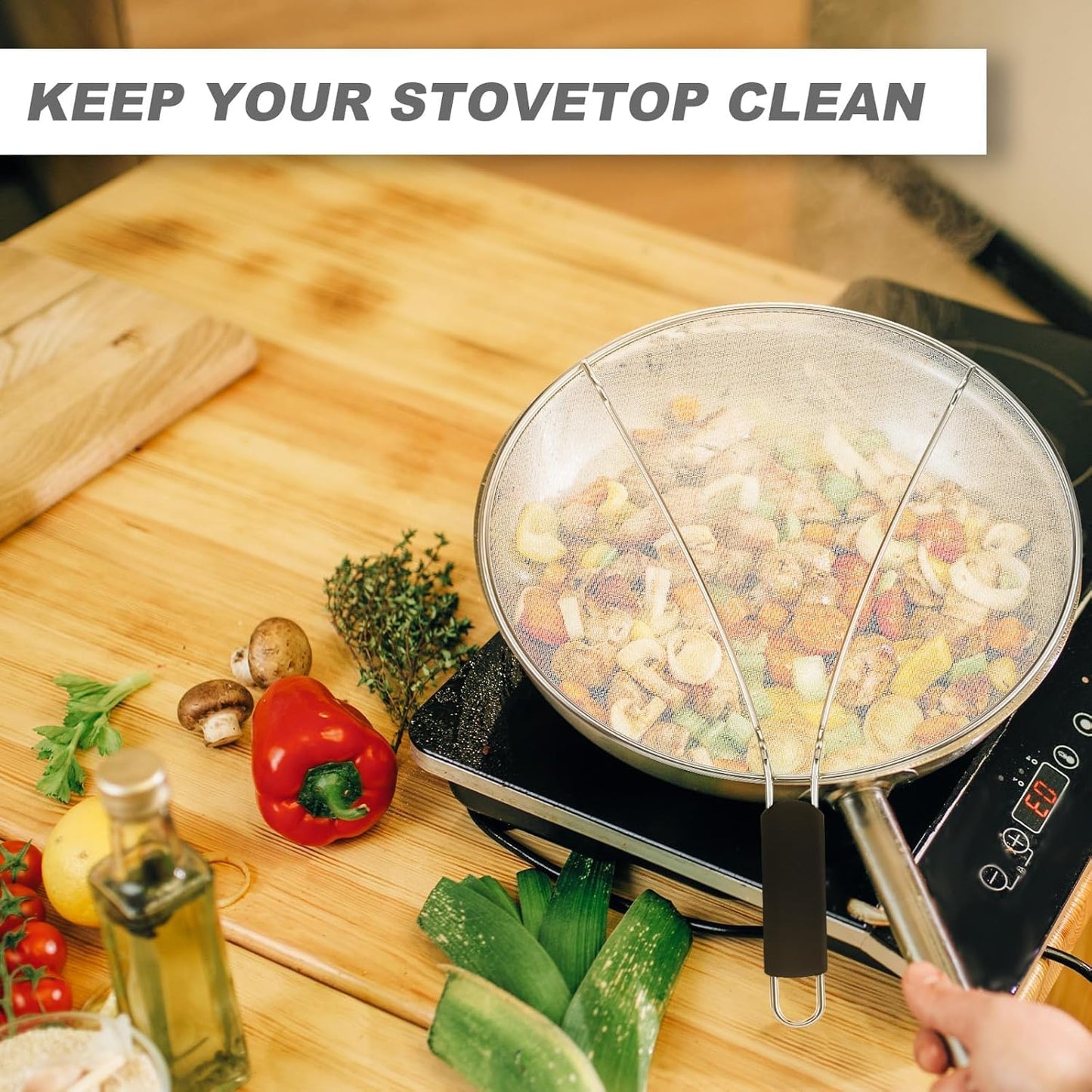 Splatter Screen for Cooking - Stainless Steel Grease Splatter Guard for Frying Pan, Ultra Fine Mesh Lids Set of 3(9.8", 11.4", 13")