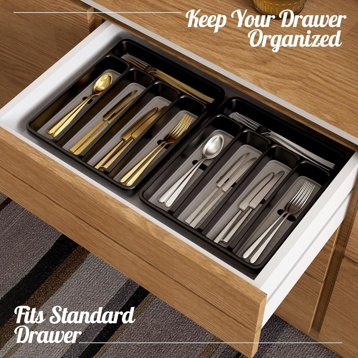 WEBACOO. Silverware Organizer for Kitchen Drawer - Non-Slip Utensil Drawer Organizer - Dishwasher Safe Cutlery Organizer Holds Spoons, Forks with 5 - Compartment