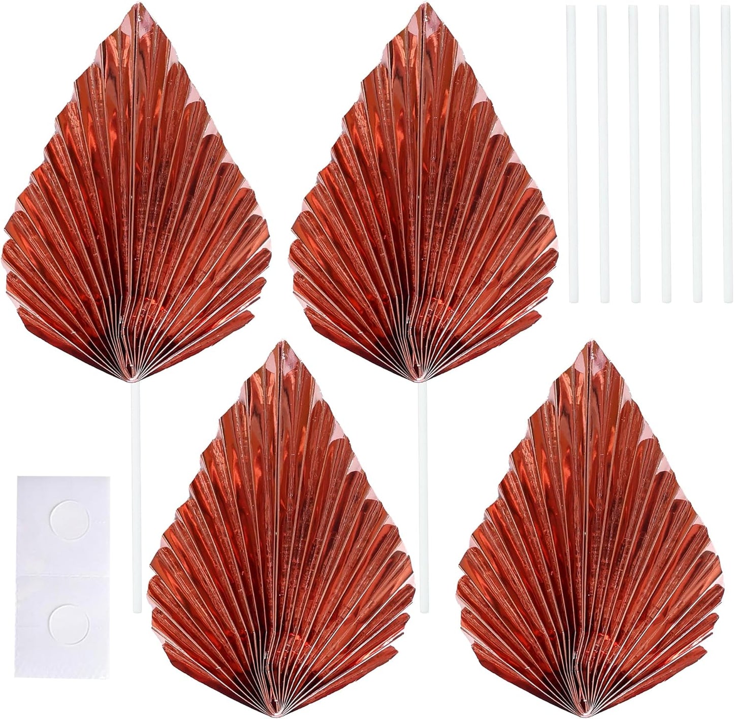 Gyufise 6Pcs Paper Palm Fan Cake Toppers Palm Spear Leaves Fan Cupcake Toppers Cake Insert Decorations Craft DIY Cake Bakeware Decoration for Birthday Wedding Party Supplies Light Rose Gold