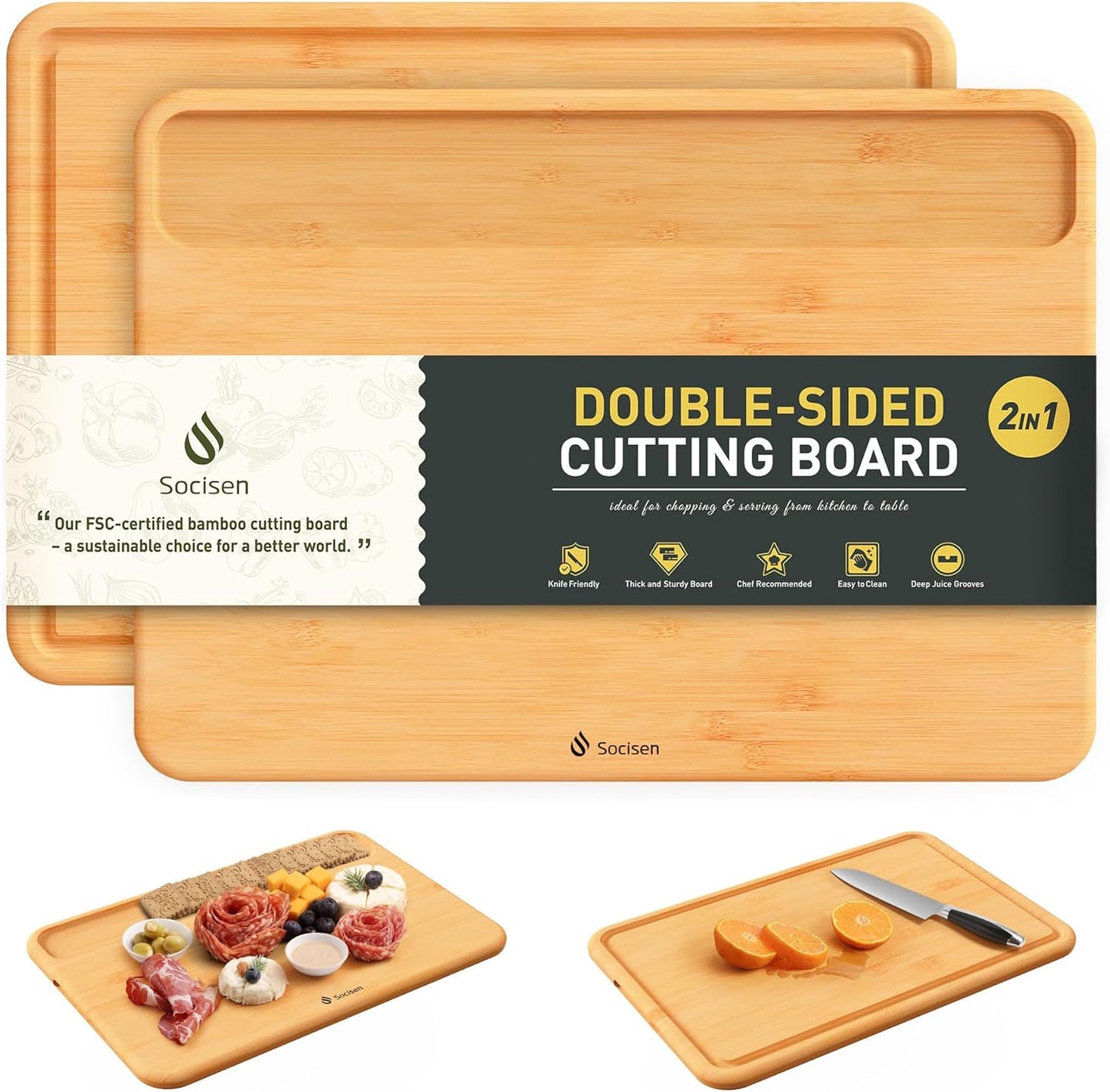 Extra Large Bamboo Board Charcuterie Wooden Cutting Chopping Board Butcher Block Nice Solid Thick Juice Groove Big Xl XXl xlarge Hardwood Kitchen Counter Organic Meat BBQ Kit(19.5" x 14" x 0.8")