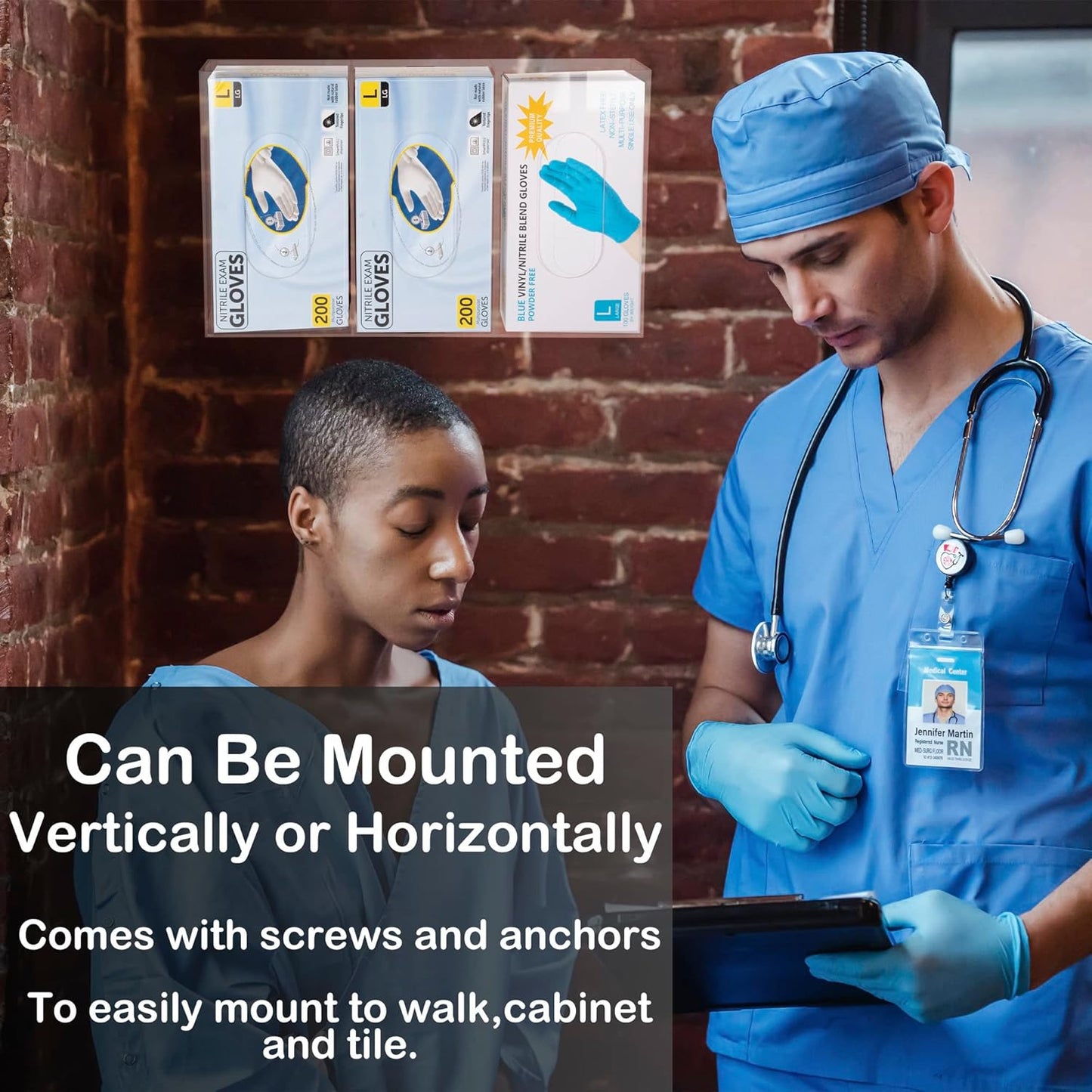 Glove Box Holder Dispenser Acrylic Triple Compartment Side Loaded Clear Rack Storage Organizer for Medical, Latex, Rubber, Nitrile, Exam, Disposable Glove Boxes Holder Standing or Wall Mount