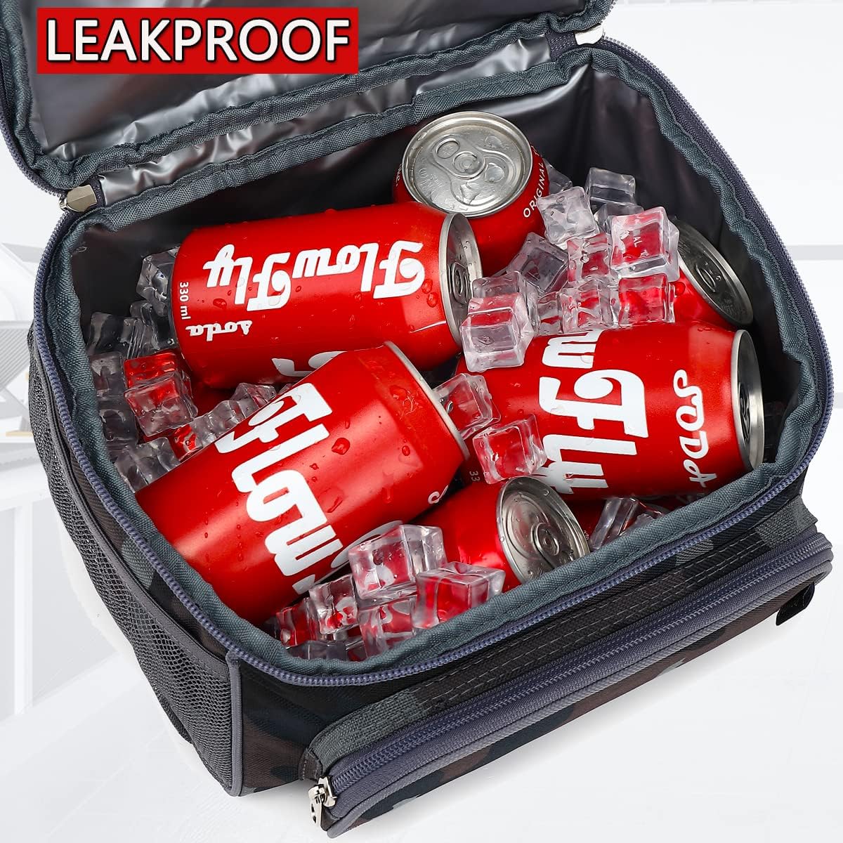 FlowFly Double Layer Cooler Insulated Lunch Bag Adult Lunch Box Large Tote Bag for Men, Women, With Adjustable Strap,Front Pocket and Dual Large Mesh Side Pockets