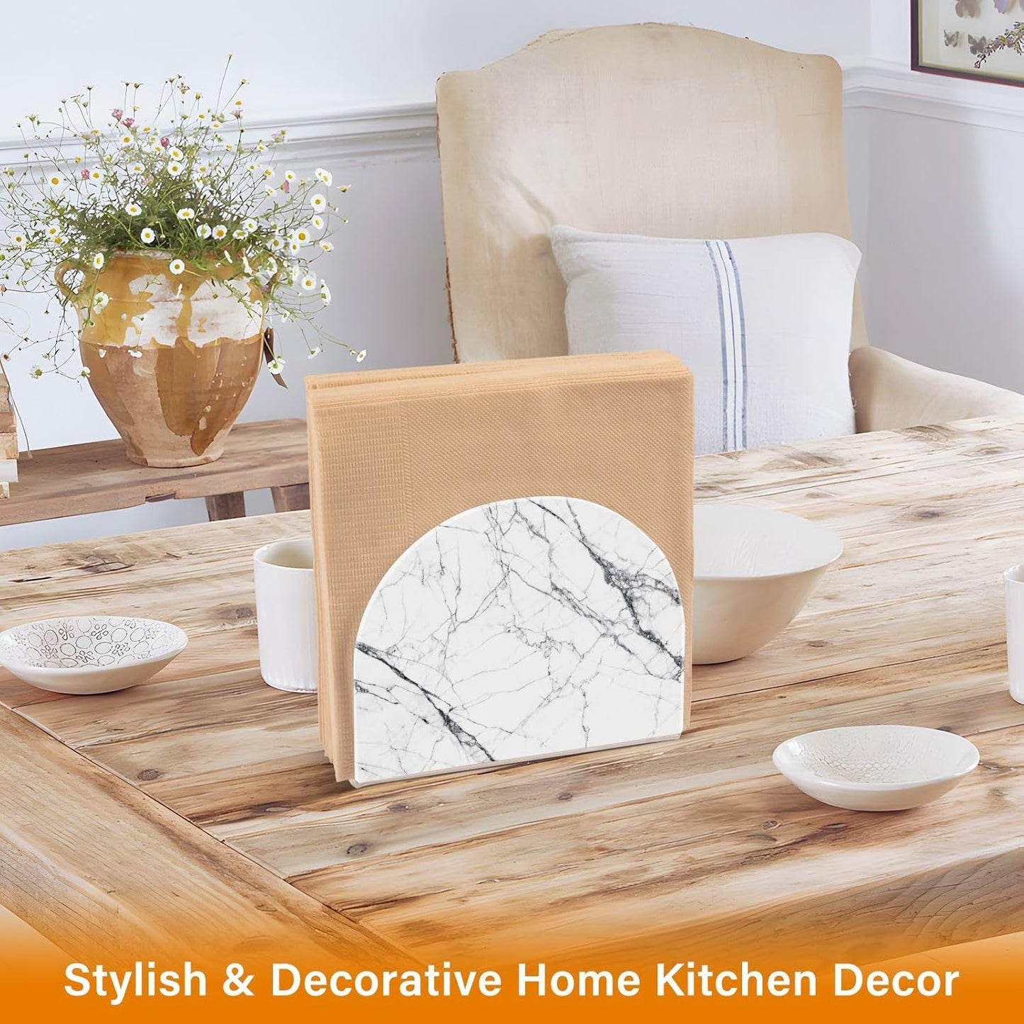 White Black Marble Napkin Holder for Table Paper Napkins Holder Acrylic Tissue Dispenser Kitchen Dining Room Bathroom Party Car Decor