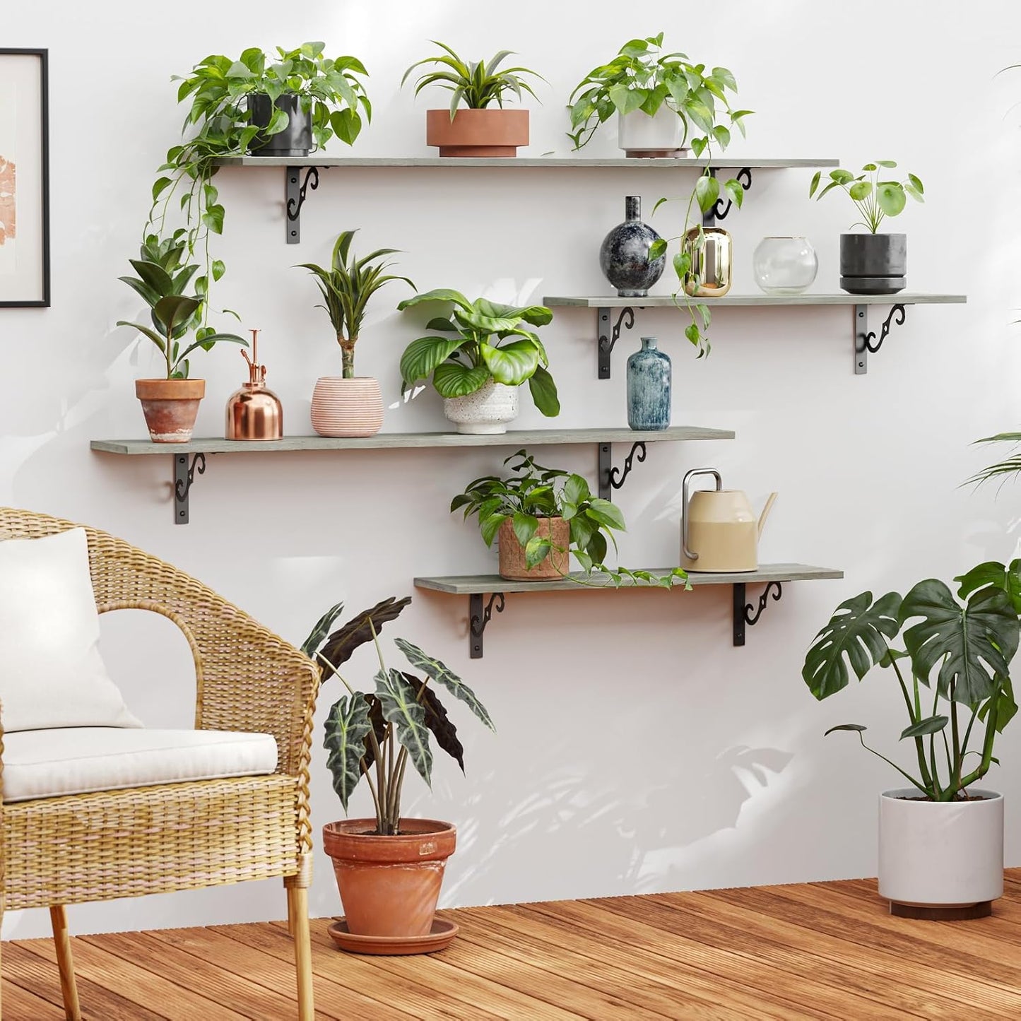 DINZI LVJ Long Wall Shelves, 23.6 Inch Large Floating Shelves Set of 2, Wide Display Shelf Wall Mounted with Brackets, Easy Hanging for Living Room, Toilet, Office, Bedroom, Gray Wash