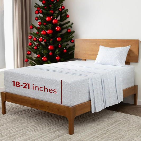 Mellanni Extra Deep Twin XL Sheets - 3 PC Iconic Collection Bedding - Luxury, Ultra Soft, Cooling Bed Sheets - Wrinkle, Fade, Stain Resistant (Twin Extra Long, Laced Sky Blue)