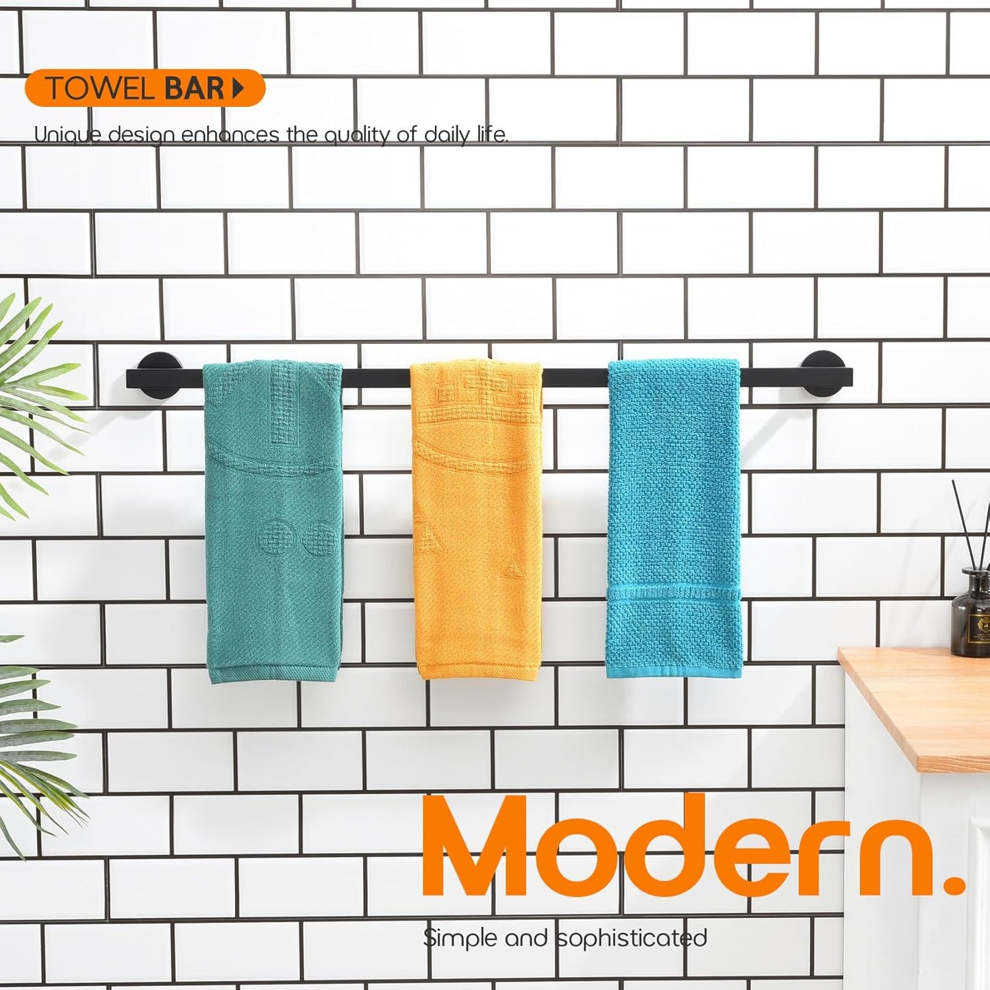 32 Inch Bath Towel Bar Bathroom Towel Rack Kitchen Towel Holder Long Towel Rails Wall Mounted SUS304 Stainless Steel 2 Pack Matte Black AN4001MB-L32-P2