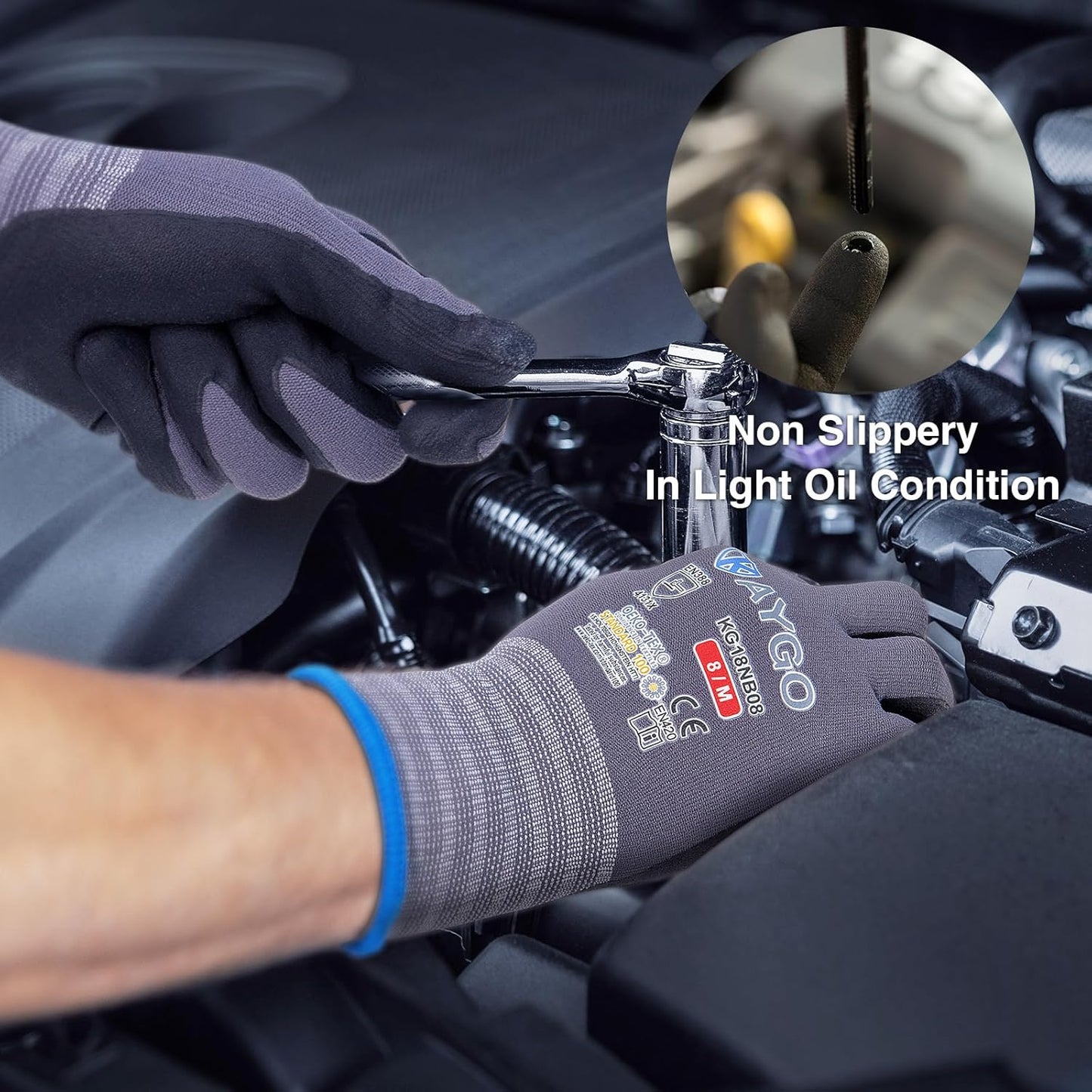 KAYGO Safety Work Gloves MicroFoam Nitrile Coated, 12 Pairs KG18NB,Seamless Knit Nylon Glove for Men and Women, Ideal for Automotive,Warehouse,Construction (2X-Large,Gray)