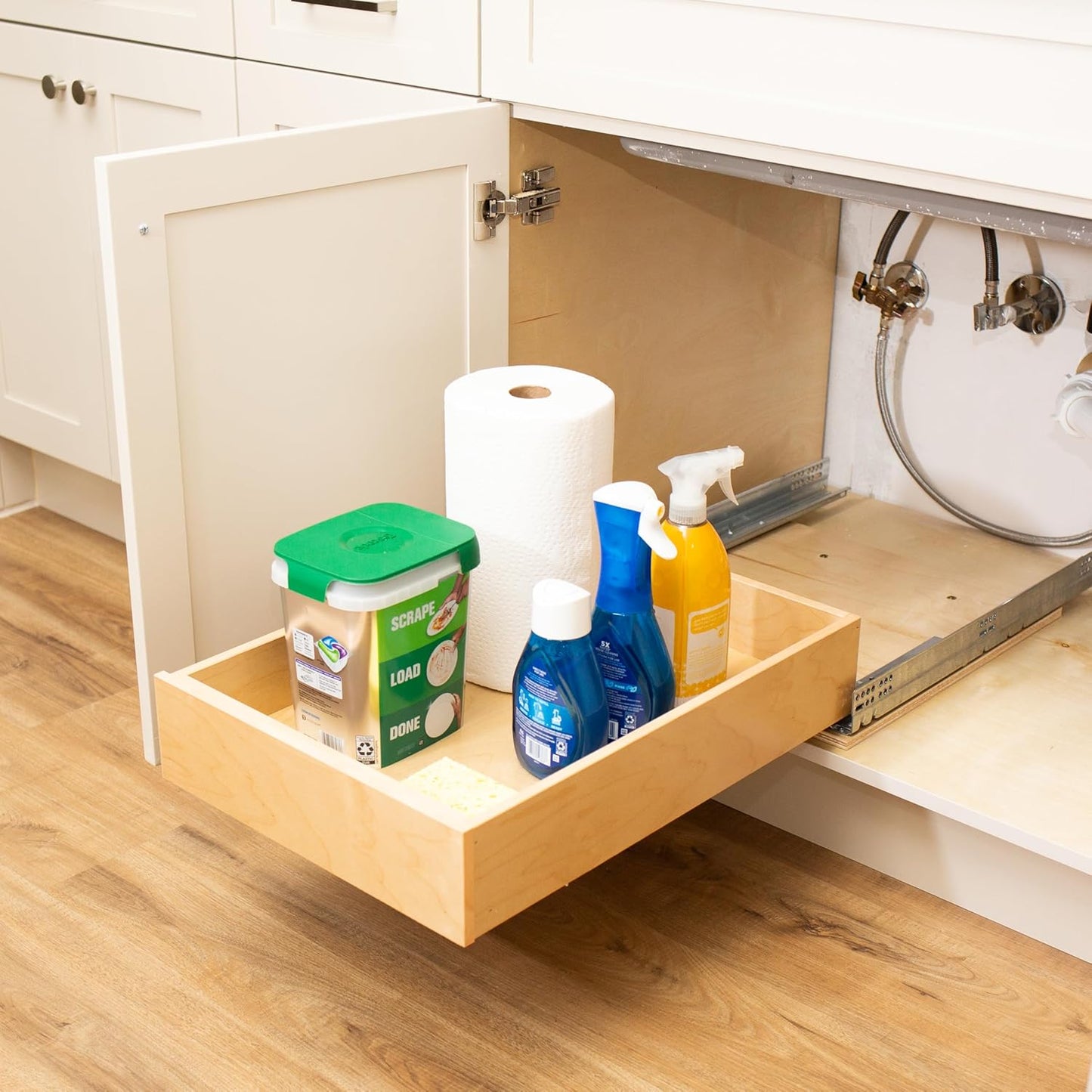 Premium Custom Sized Wood Pull Out Cabinet Drawer Organizer for Kitchen Cabinets - Beautiful Prefinished Birch Wood with Soft Close Slides