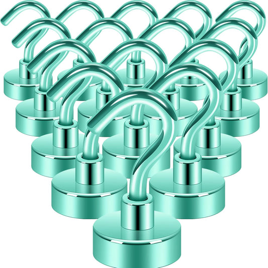 Neosmuk Magnetic Hooks,30lb+ Heavy Duty Earth Magnets with Hook for Refrigerator, Extra Strong Cruise Hook for Hanging, Magnetic Hanger for Curtain, Grill (Green, 15 Pack)