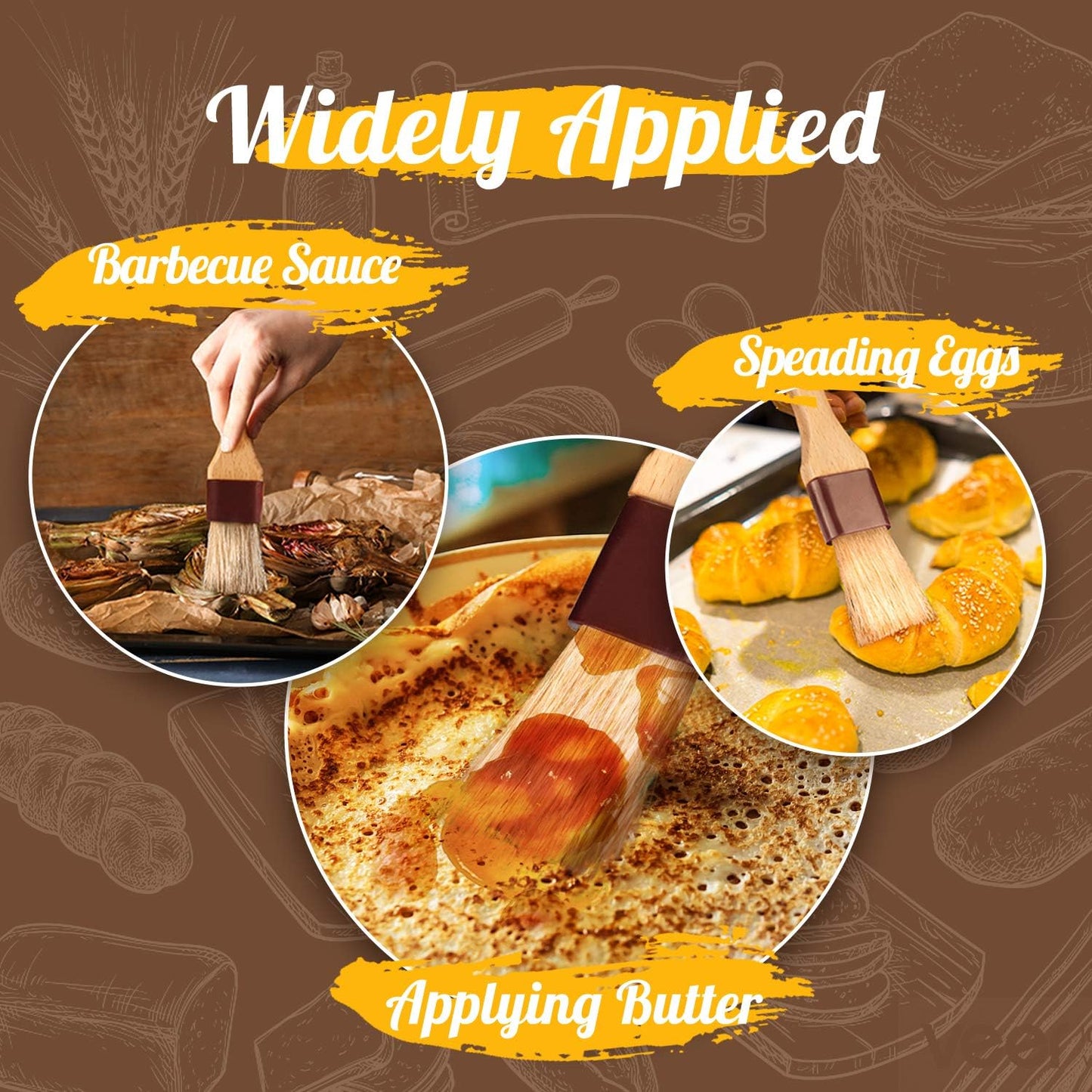 Pastry Brushes for Baking Basting Brush with Boar Bristles and Beech Hardwood Handles Culinary Oil Brush for Barbecue Butter Grill BBQ Sauce Baster Marinade Kitchen Food Cooking Brushes (1.5 inch)