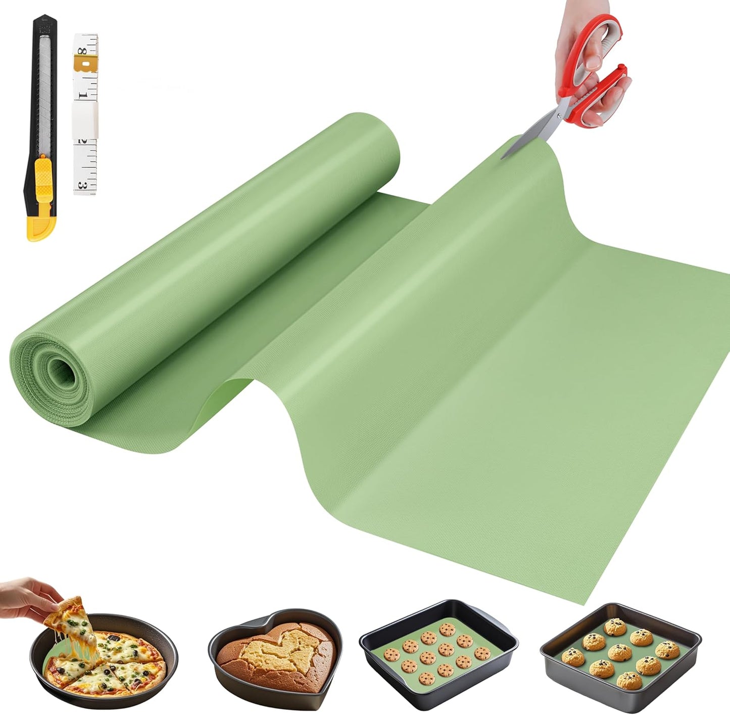 Silicone Baking Mat, 12 IN x 10 FT Free Cutting Baking Sheet,Non-Stick Reusable Dough & Pastry Mat,Non-Slip Silicone Mat Roll for Air Fryer Liner,Freeze Dryer,Oven Baking Pan,Kitchen Counter