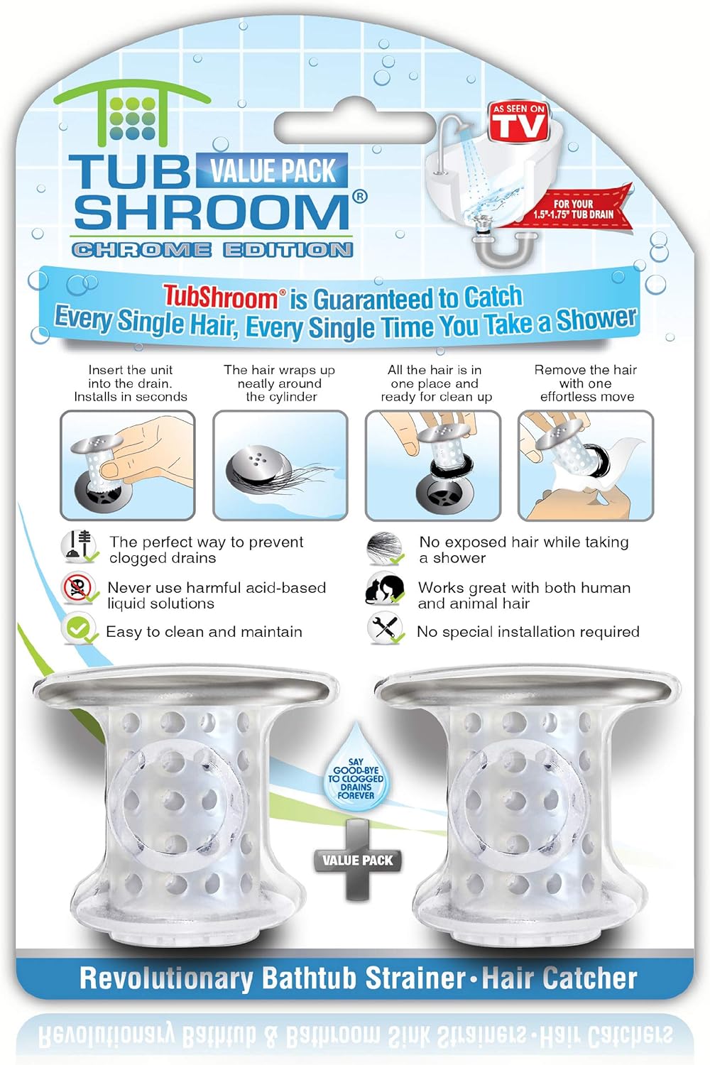 TubShroom and SinkShroom Drain Protectors Hair Catchers for Bathtubs and Sinks, Chrome & Tub Drain Hair Catcher, 2 Pack, Chrome – Drain Protector and Hair Catcher for Bathroom Drains, Fits 1.5 1.75