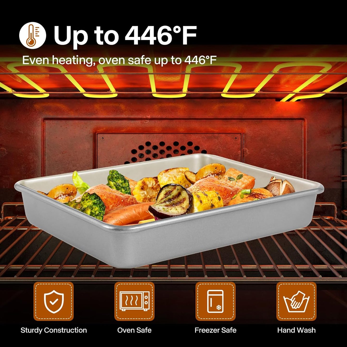 9x11 Baking Pan, Rectangle Cake Pan, 2-Pieces Nonstick Sheet Cake Pans Heavy Duty, Toaster Oven Tray Deep Size for Lasagna, Brownie, Siliver