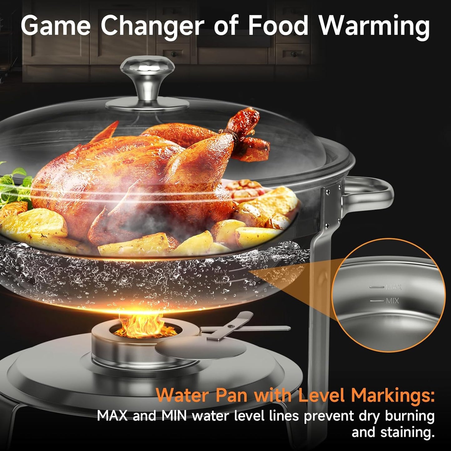 Chafing Dishes for Buffet, 4 Pack 5QT Round Stainless Steel Chafing Dish Set for Home Parties, Christmas Gatherings, Catering Events Complete Buffet Warmer Set (Silver 2)