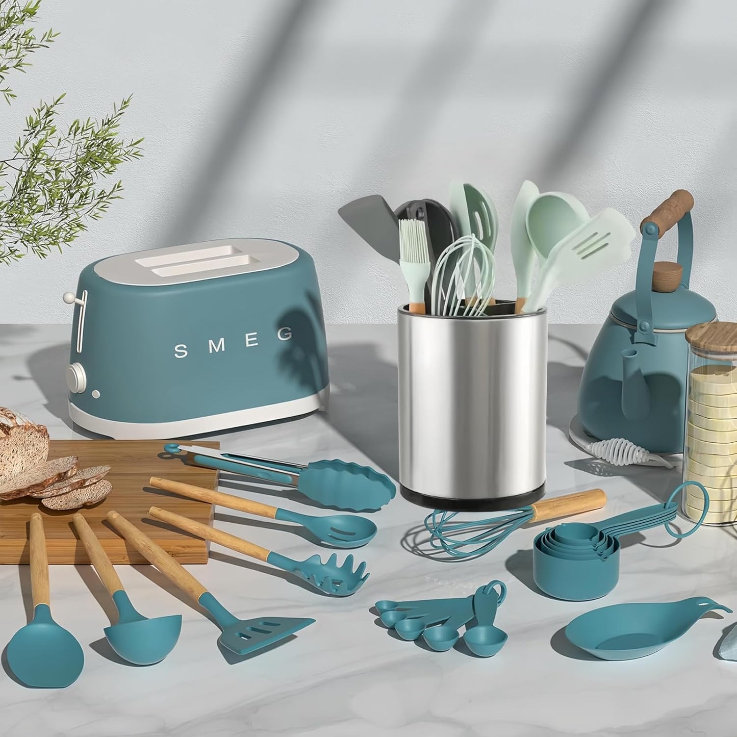 Utensil Holder For Kitchen Counter Organizer Extra Large Silverware Caddy Cooking Utensil Stainless Steel Rotating Kitchen Storage 3 Compartment Flatware Spoon Spatula