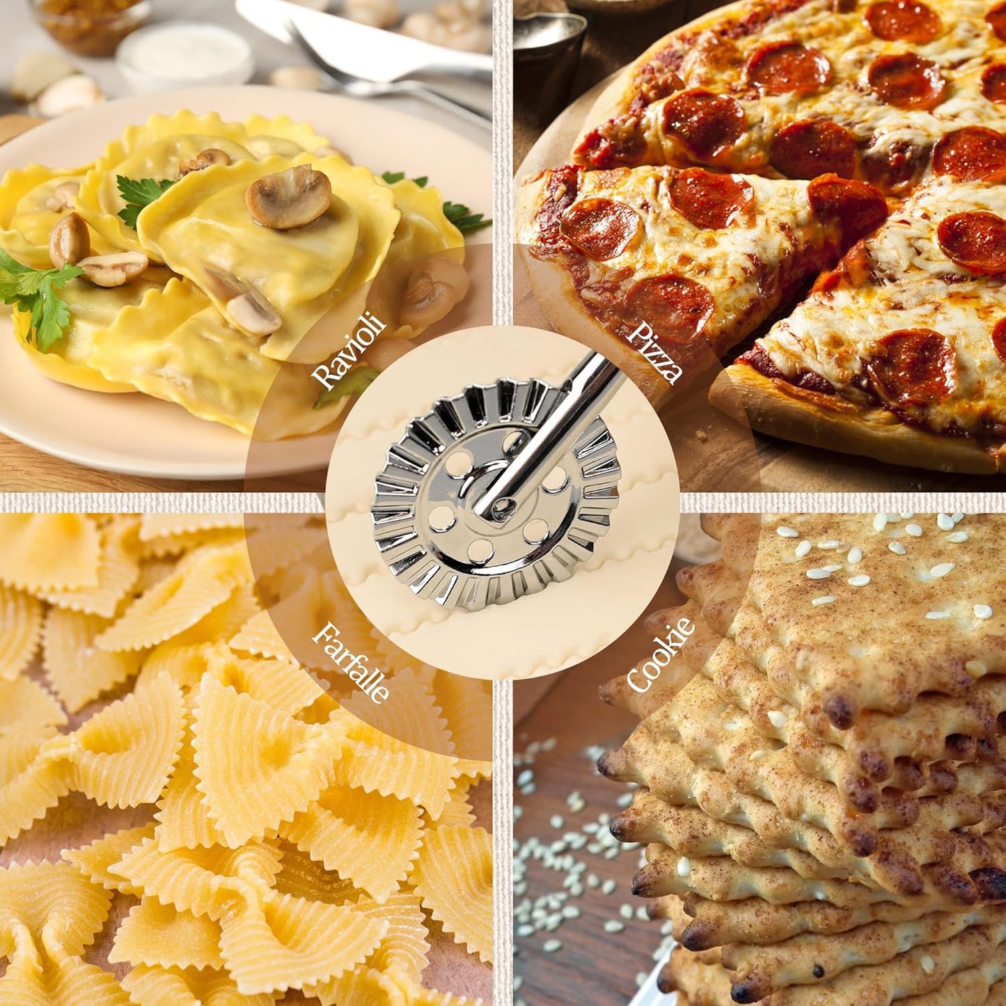 Long Handle Large Cutter Wheel - Exquisite Wooden Handle, Perfect for Pasta, Pizza, Ravioli, Pastry,Cookie - Versatile Crinkle and Biscuit Cutter for Effortless Slicing