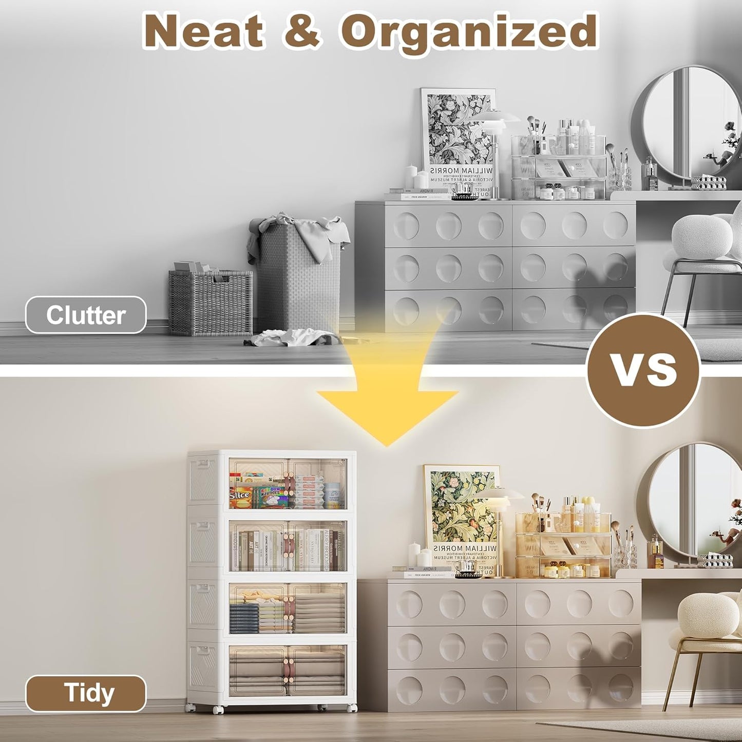 SAILUN 331QT/82 Gal Extra Stackable Storage Bins Large Collapsible Storage Bins with Wheels and Lid, Open Front Folding Closet Organizers and Storage,4Pack 23.6" W x 15" D x 54" H