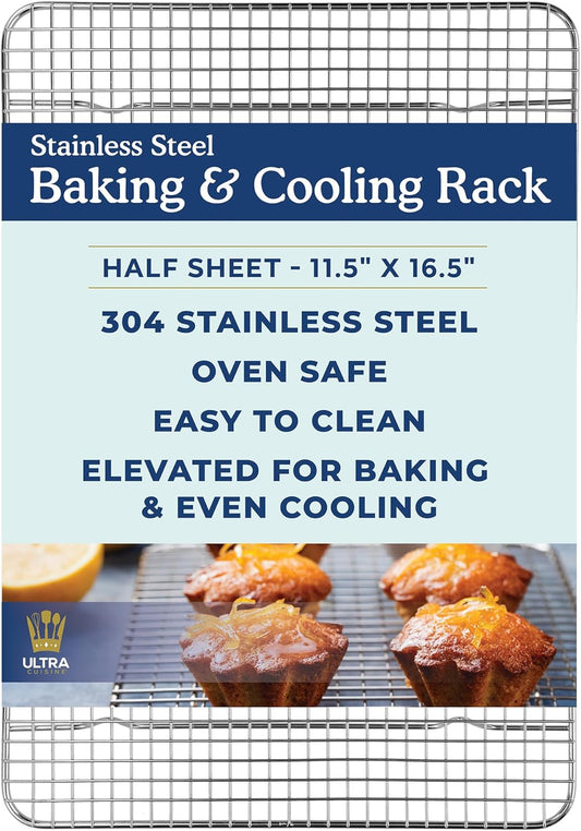 Ultra Cuisine Heavy Duty Cooling Rack for Cooking and Baking - Professional Grade Premium100% Stainless Steel Baking Rack & Wire Cooling Mesh for Roasting & Grilling - Dishwasher Safe - 11.5" x 16.5"