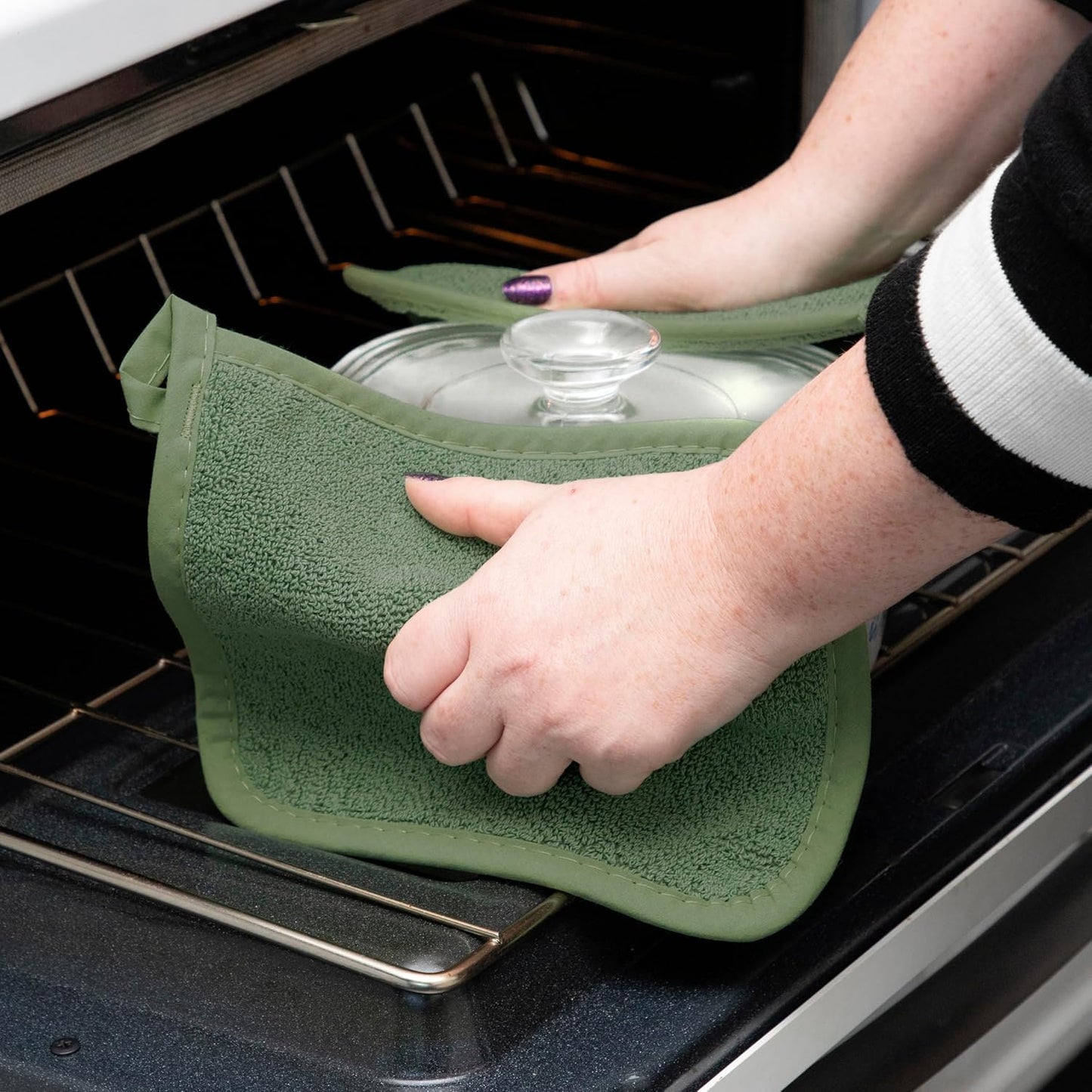 RITZ Terry Potholder & Hot Pad: Unparalleled Heat Resistant, Durable 100% Cotton – Ergonomically Designed for Optimal Grip – Easy-Care Machine Washable – 2-Pack, Juniper