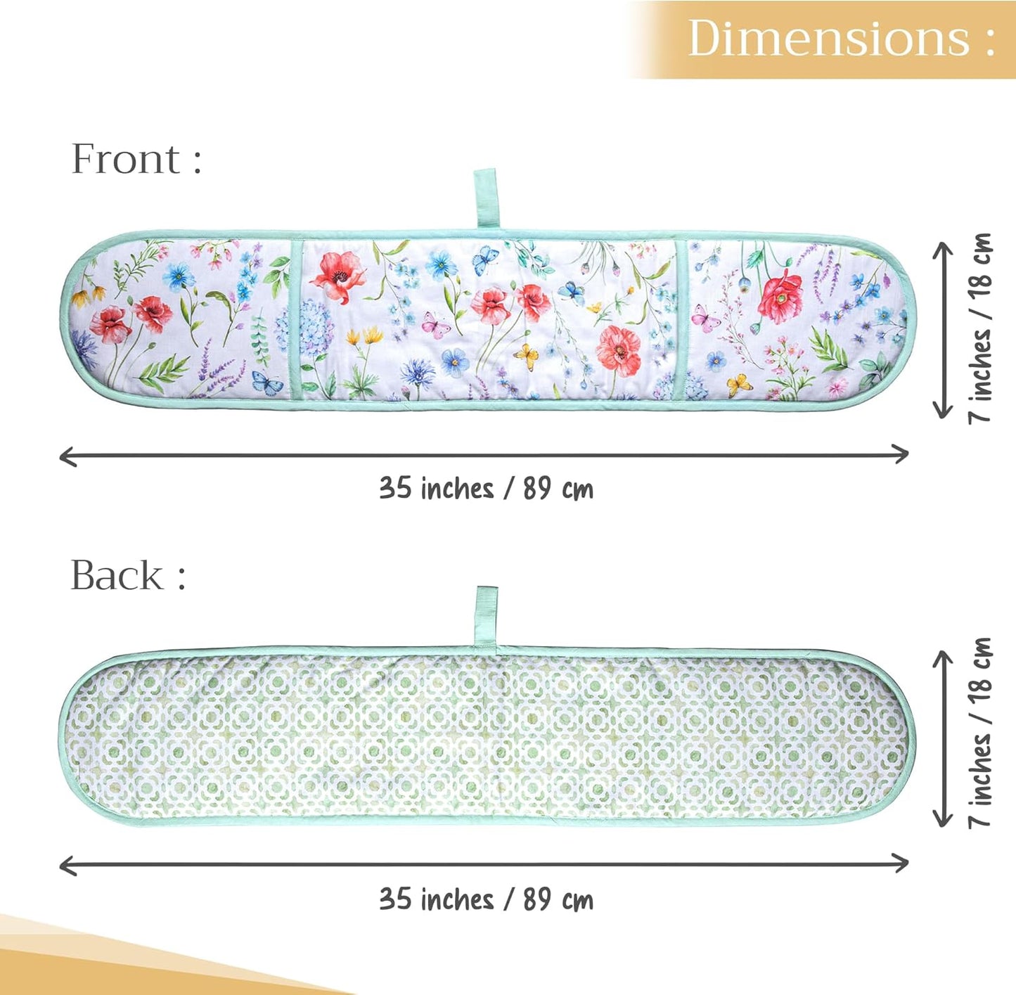 Maison d' Hermine Double Oven Mitts 100% Cotton 7"x35" Double Oven Mitt Heat Resistant BBQ Cooking Gloves with Loop, Baking, Grilling, Home, Kitchen, Handling Hot Pans Spring Summer (Just Floral).