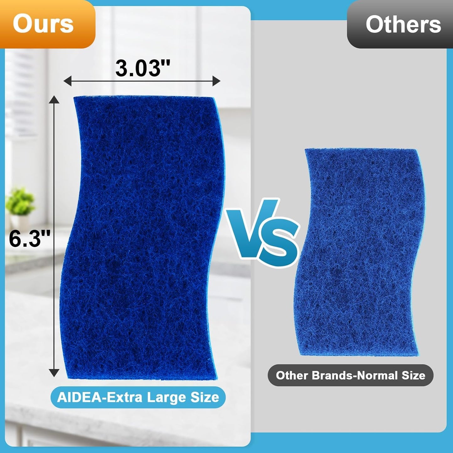 AIDEA XL Scrub Sponges Non-Scratch 6Count, Extra Large Sponges Kitchen, Sponge for Dishes, Cleans Fast Without Scratching Safe for Non-Stick Cookware, Cleaning Power for Kitchen, House