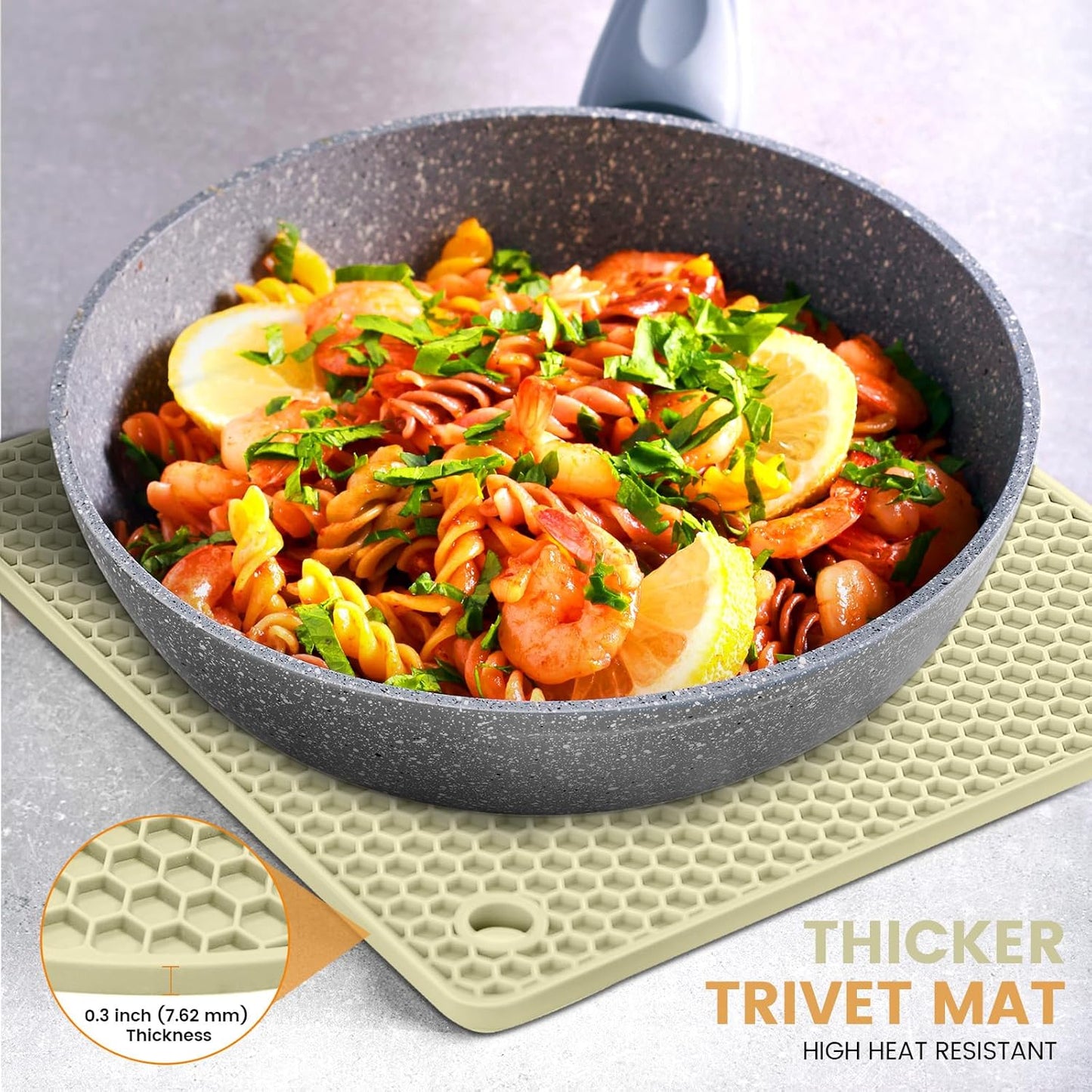 Silicone Trivet Mats 4 Heat Resistant Pot Holders Multipurpose Non-Slip Hot Pads for Kitchen Potholders, Drying mat, Jar Opener, Spoon Holder, Coaster(Nordic Rice)