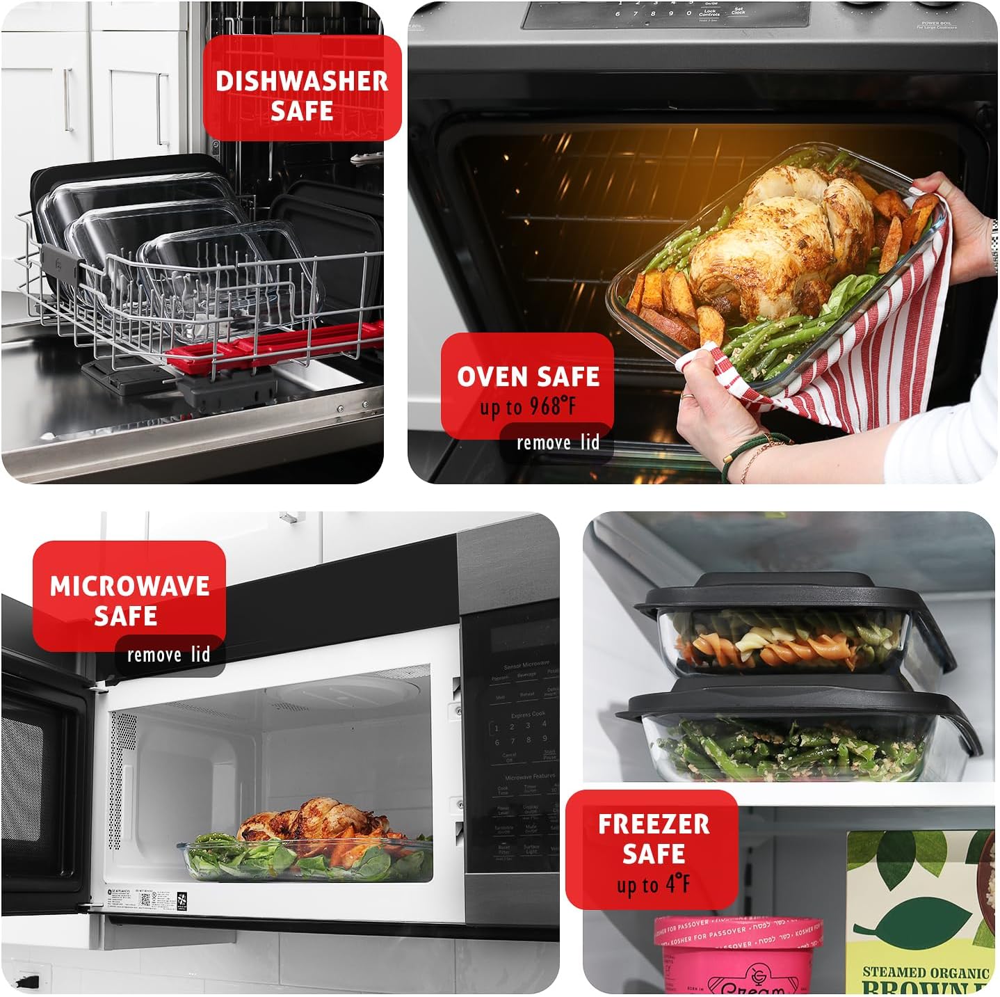 Nestl 8pc Glass Baking Dishes for Oven, Glass Food Storage Containers with Lids, Leakproof Casserole Dishes for Oven with Lid, Cooking, Microwave Oven Freezer Safe Bakeware, 9x13 Lasagna Pan Black
