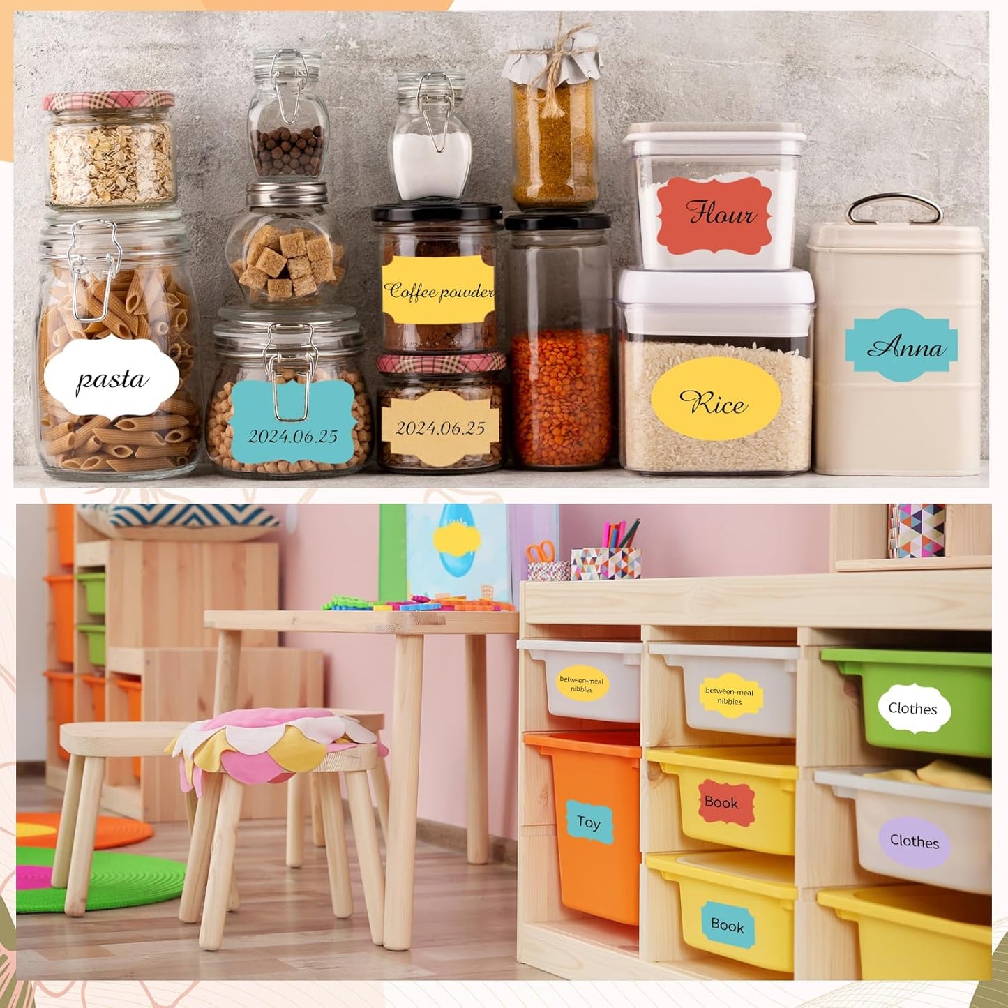 Red Labels - 250 PCS 3" x 2" Fancy Shape Stickers for Storage Box or Food Jars