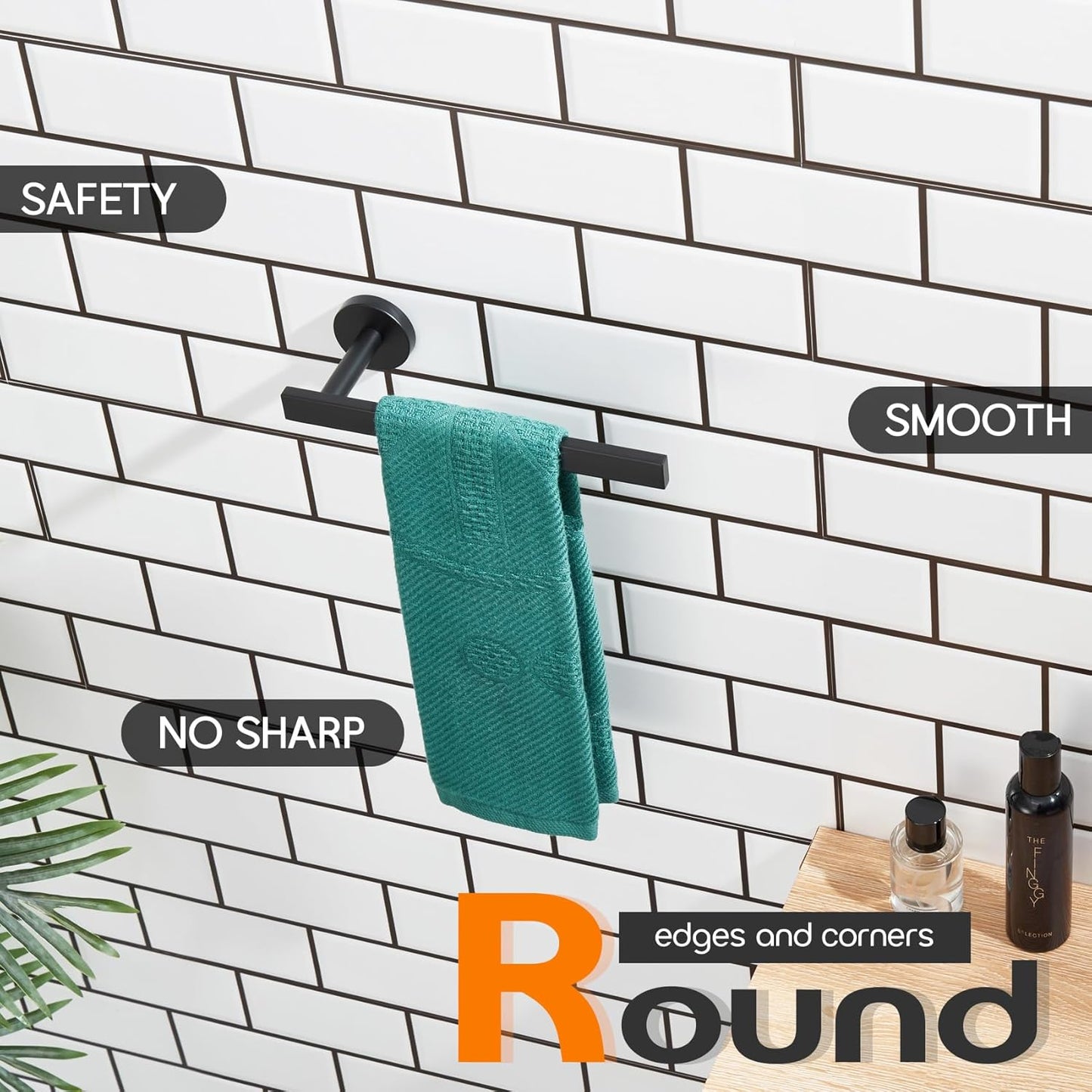 Hand Towel Rings Bathroom Towel Holder Modern Small Bath Towel Bars Stainless Steel Wall Mounted 2 Pack Matte Black AN3001MB-P2