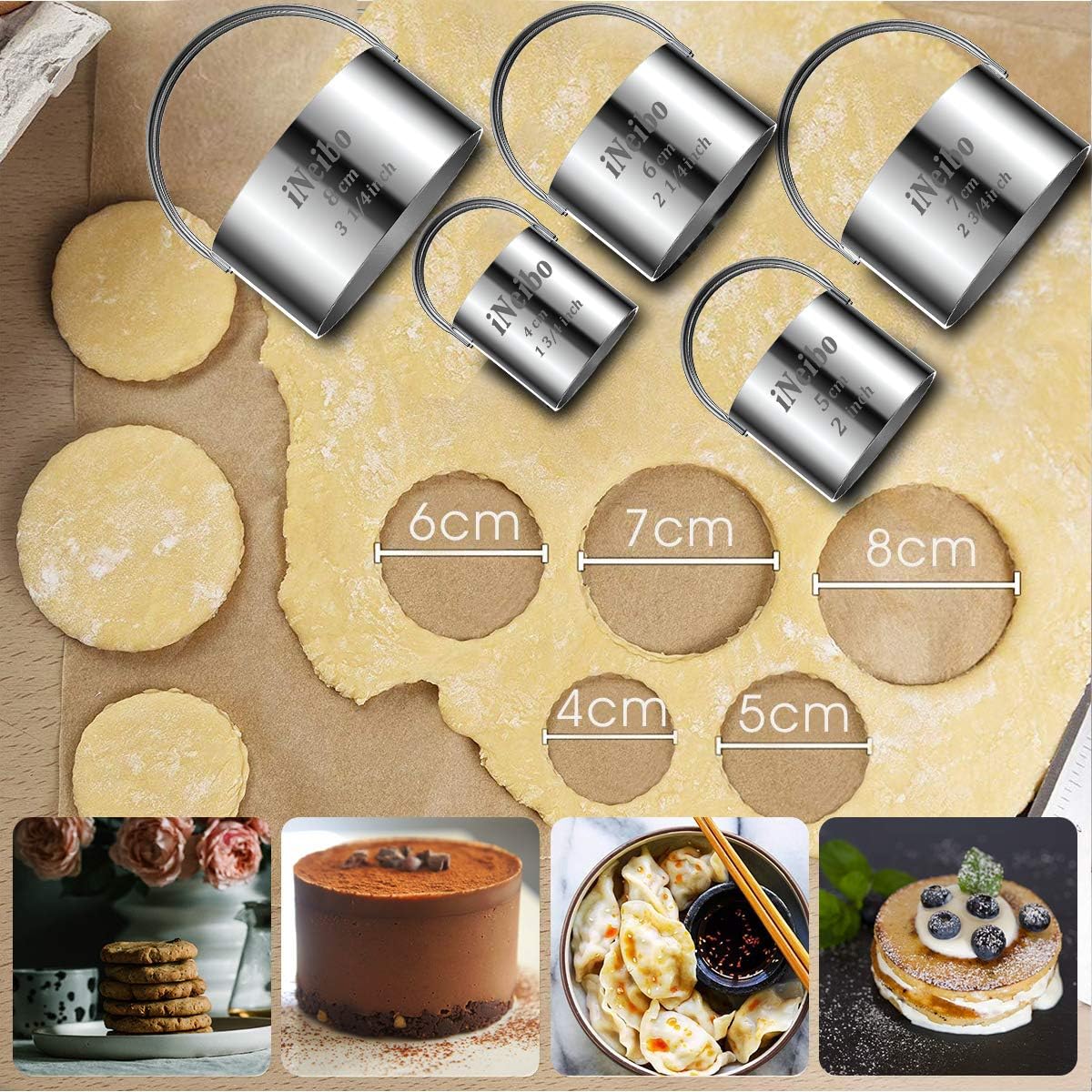 iNeibo Biscuit Cutter Set, Cookie Cutter, Round Shape Circle Scone Cutters, Pastry Dough Baking Cutter, Shapes Pastry Cutter for Dumpling Skin Cutters, Dough, Pastry, Donut, Fondant, DIY, Cake Décor