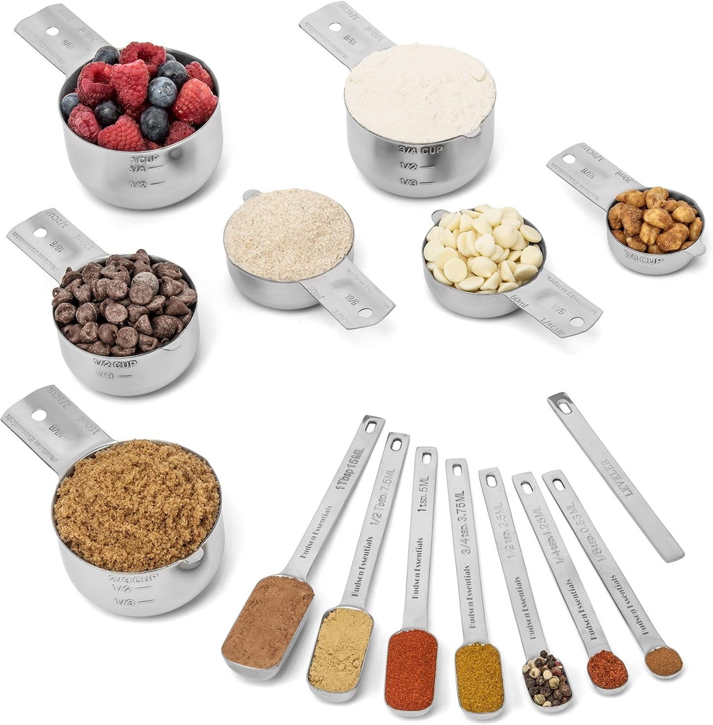 Hudson Essentials Stainless Steel Measuring Cups and Spoons Set (14 Piece Set)