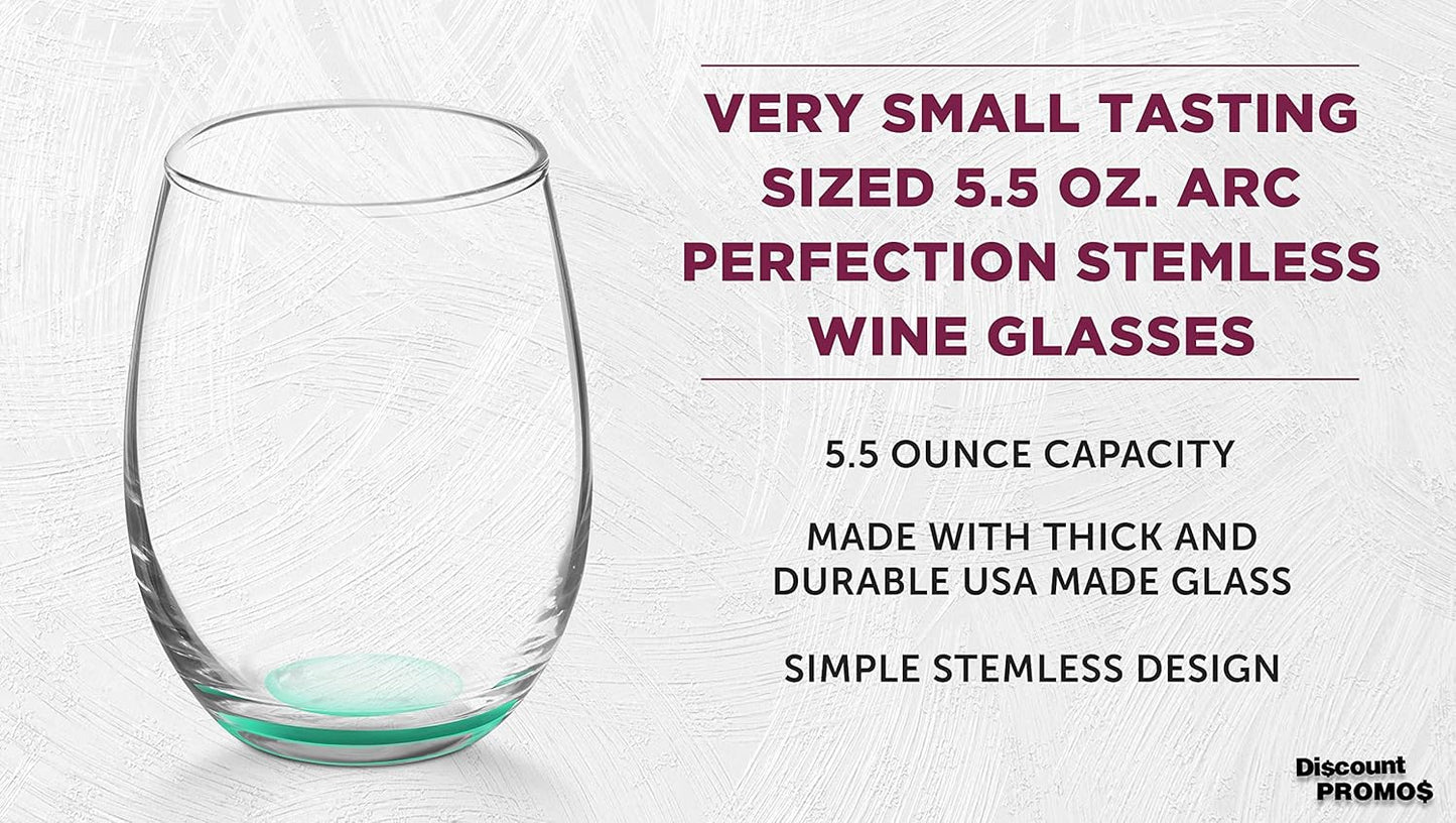 DISCOUNT PROMOS Stemless Wine Glasses by ARC 5.5 oz. Set of 12, Bulk Pack - Perfect for Hotel, Bar, Restaurant or Lounge - Green