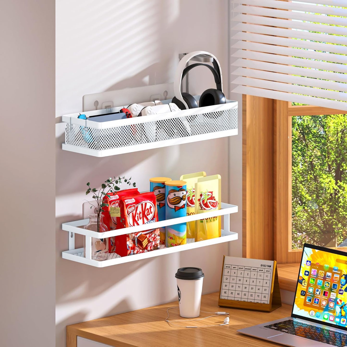 PUSDON Metal Wall Hanging Basket 2 Packs DIY Suitable for Multiple Scenes - Large White Netting