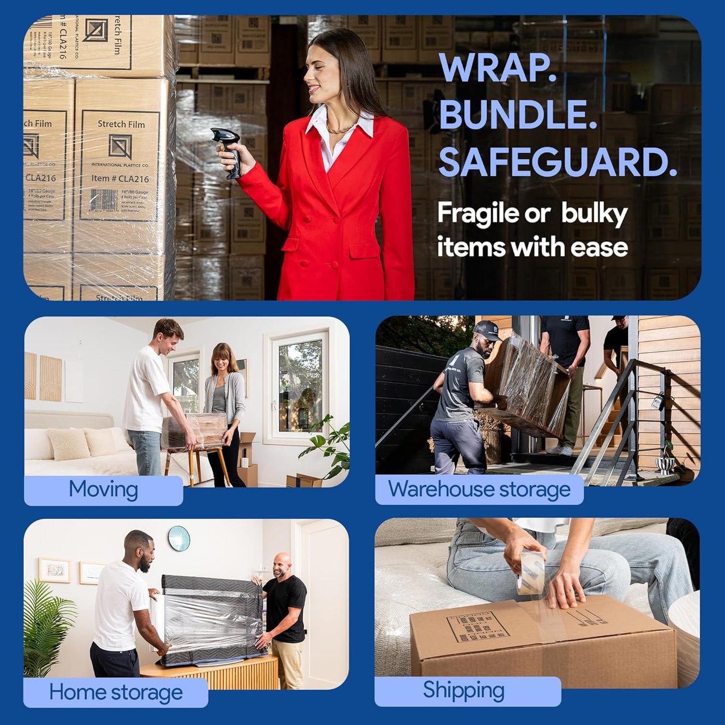 International Plastics Co. 18" Plastic Stretch Film Wrap 1200 feet 500% Stretch Ability