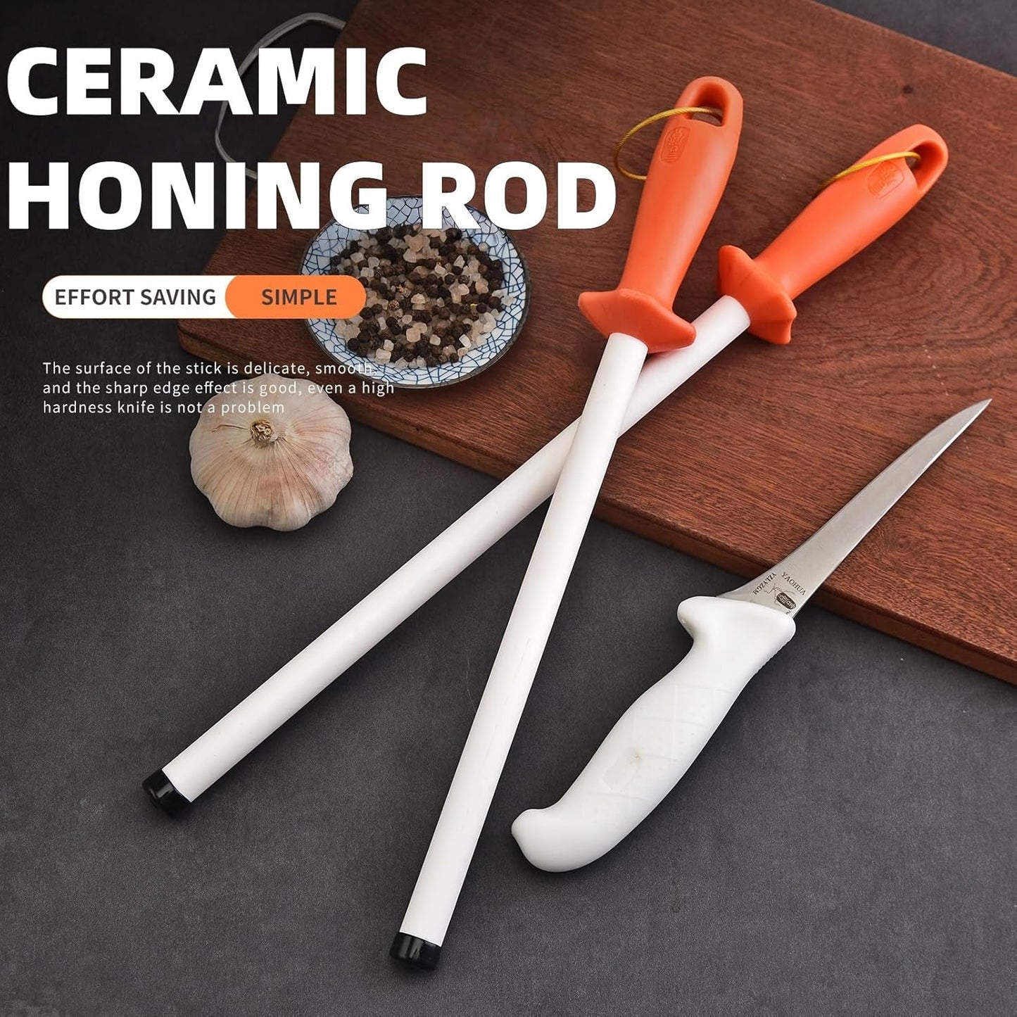 Ceramic Knife Sharpener Rod for Chefs and Home Cooks, Ceramic Honing Rod,Sharpening Steel for Kitchen Knives, Steak Blades (10 inch)