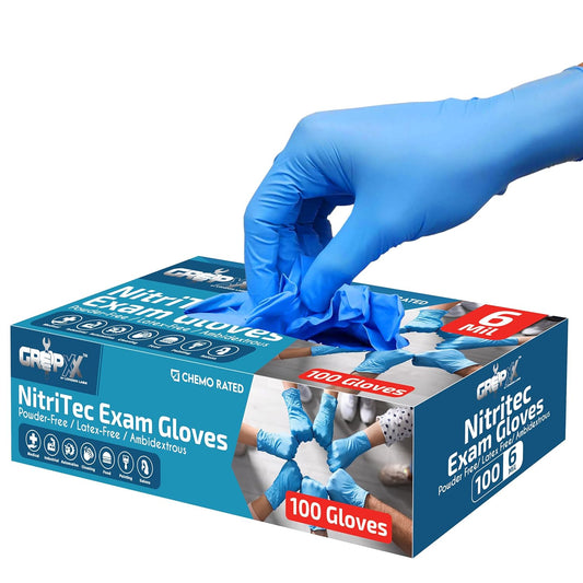 Heavy Duty 6 Mil Blue Nitrile Gloves Disposable Latex & Powder Free -Extra Stretchy Fentanyl Safe |Medical,First Aid Kit,EMT|Food Safe Rubber Gloves for Cooking & Cleaning| Pack of (100)