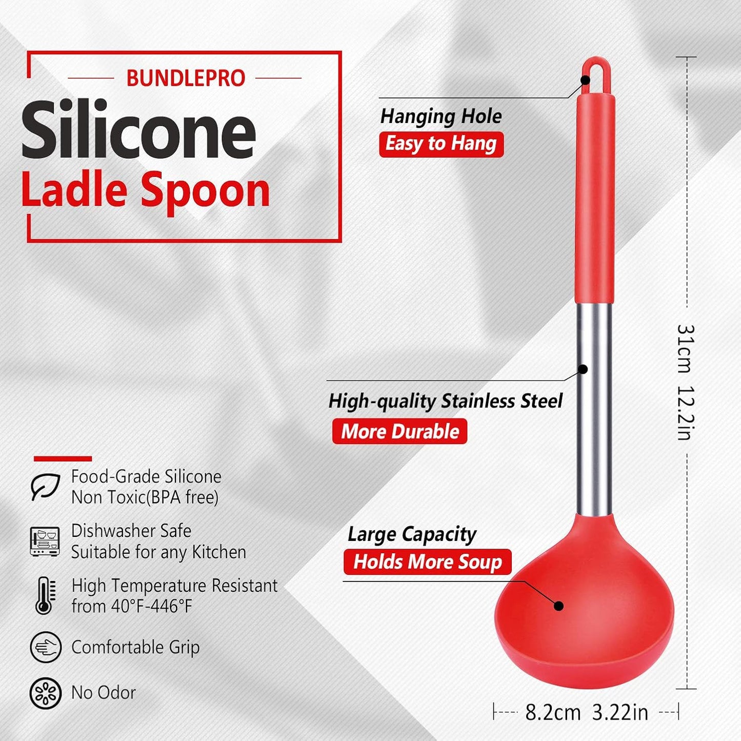 Pack of 2 Ladle Spoon,Silicone Large Spoon for Soup,Non Stick Kitchen Utensils with High Heat Resistant,BPA Free Perfect Kitchen Tools for Cooking, Stirring,Serving Soups (BLACK-RED)