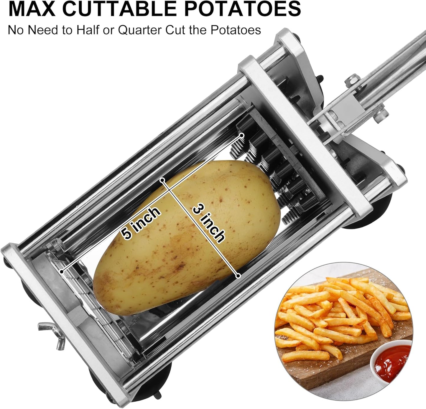 French Fry Cutter Professional Stainless Steel Potato Cutter with 1/2 Inch and 3/8 Inch Blades Commercial French Fries Slicer for Potatoes Carrots Cucumbers