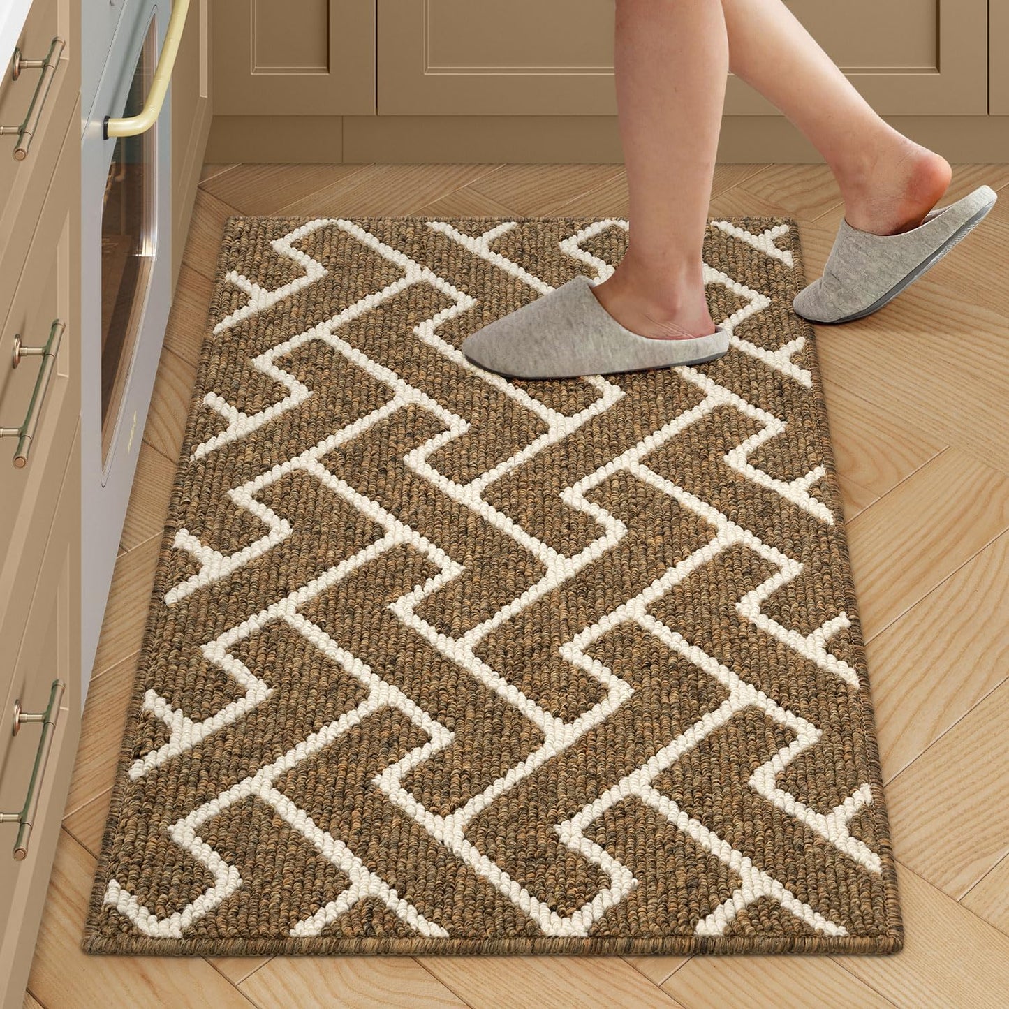 hicorfe Kitchen Rugs and Mats,Kitchen Mats for Floor,24"x35" Non Slip Runner Rug,Absorbent Resist Dirt Comfort Standing Mat Machine Washable for Entryway,Hallway,Front of Sink(Brown)