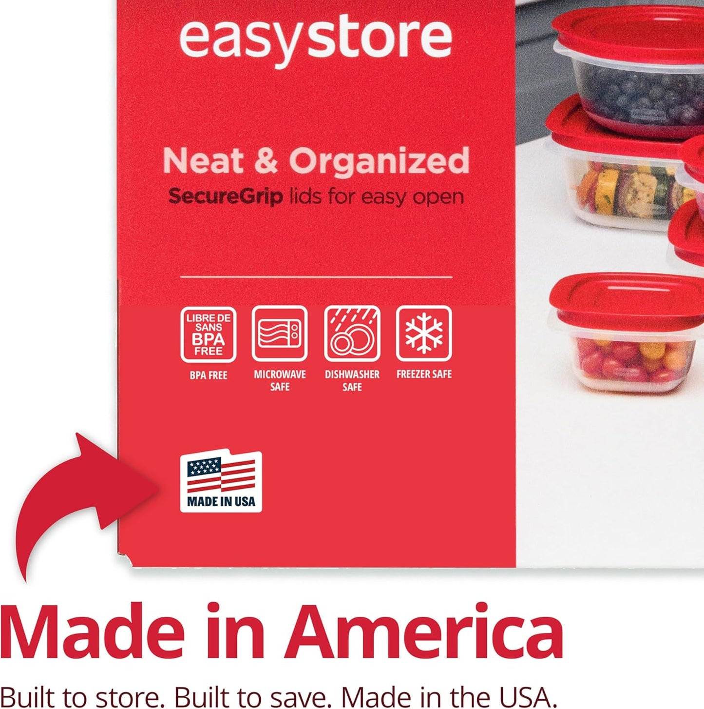 Rubbermaid EasyStore Square and Round Containers, 14-Piece Set, Food Storage Containers, Food Storage Containers with Lids