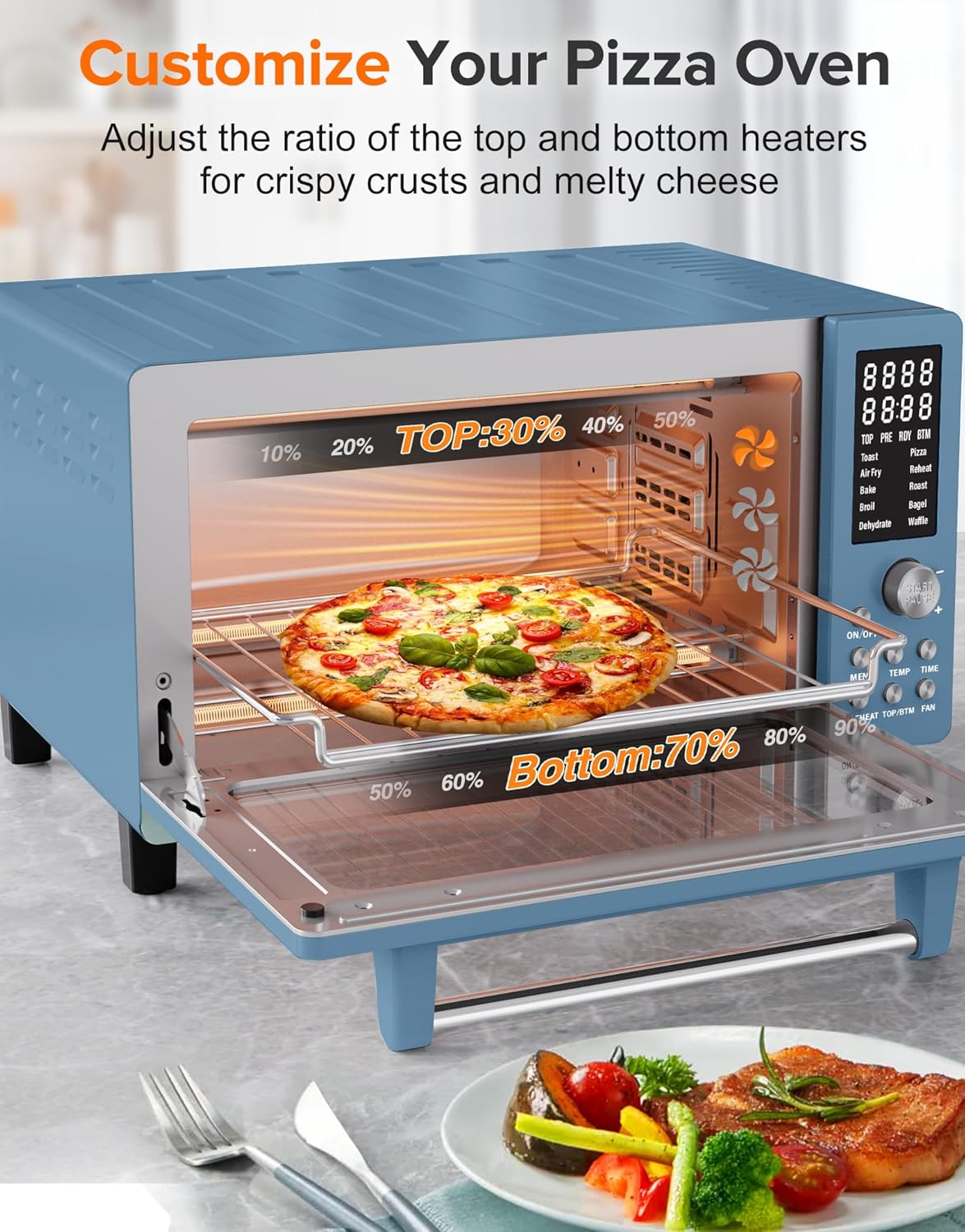 Nuwave Bravo Pro Smart Air Fryer Toaster Oven Combo, Airfryer Convection Oven Countertop, 10-in-1 Functions with Quicker & Even Crisp Technology, 1800W, 50-450°F, PFAS-Free, 21QT, Cozy Blue