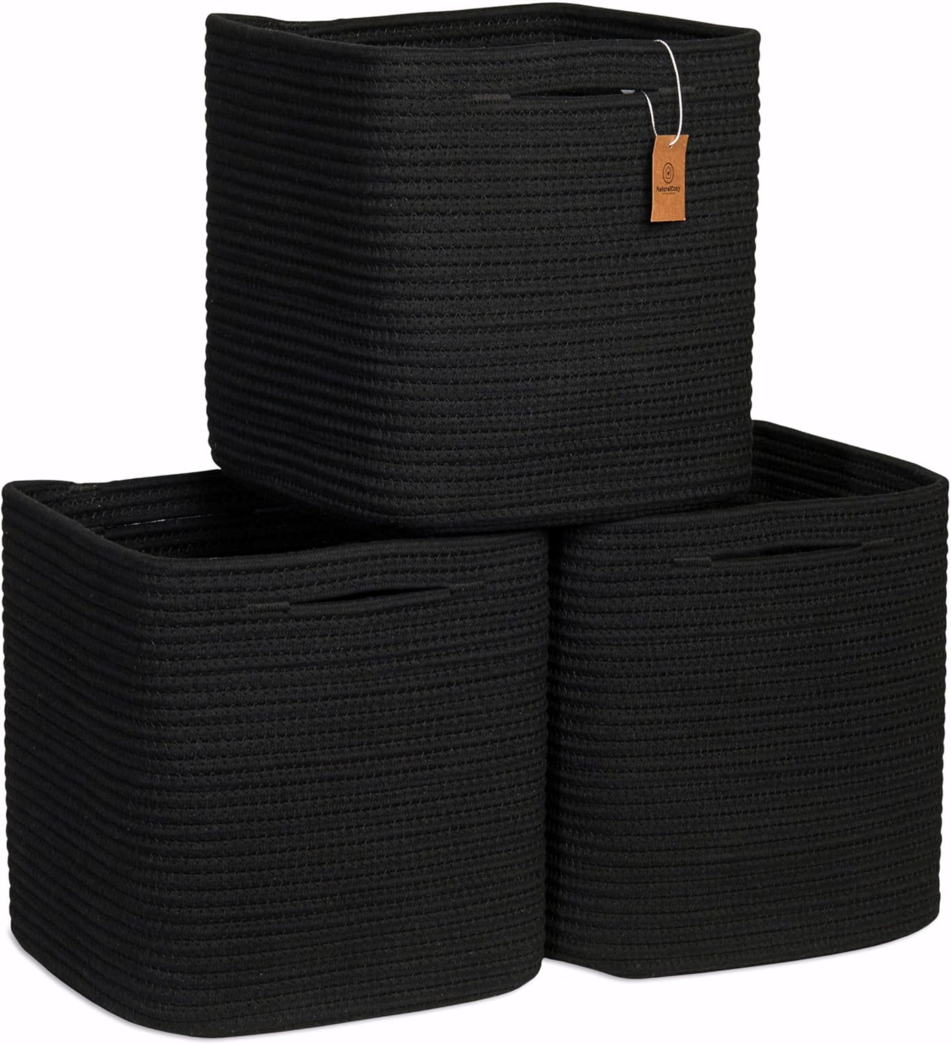 NaturalCozy Storage Cubes 11 Inch Cotton Rope Woven Baskets for Organizing, 3-Pack | Cube Storage Bin | Square Storage Baskets for Shelves Organizer, Classroom, Kids Toy Bins, Closet, Baby Nursery