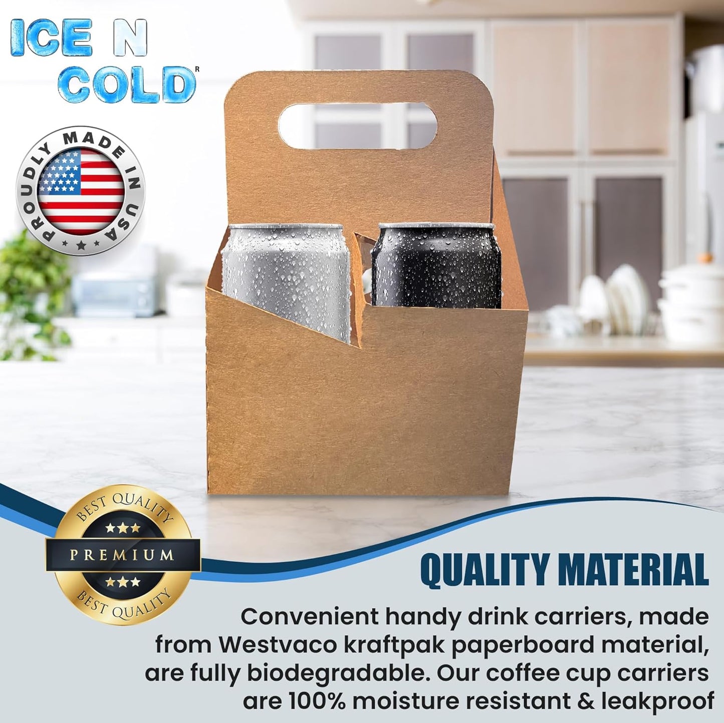 4 Cup Drink Carrier with Handle | Kraft Paperboard Cup Holder | Disposable Cup Holder for Hot or Cold Drinks | Cup Carrier for Food Delivery Services, Uber Eats, Door Dash (50)