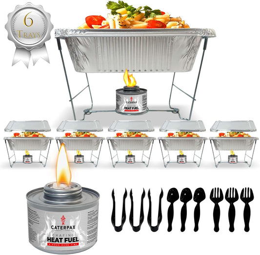 Disposable Chafing Dish Buffet Set (39 pcs) – Catering Food Warmers with Half-Sized Serving Pans, Covers, Foldable Racks, Utensils & Fuel Cans - Perfect for Buffets, Parties & Food Serving